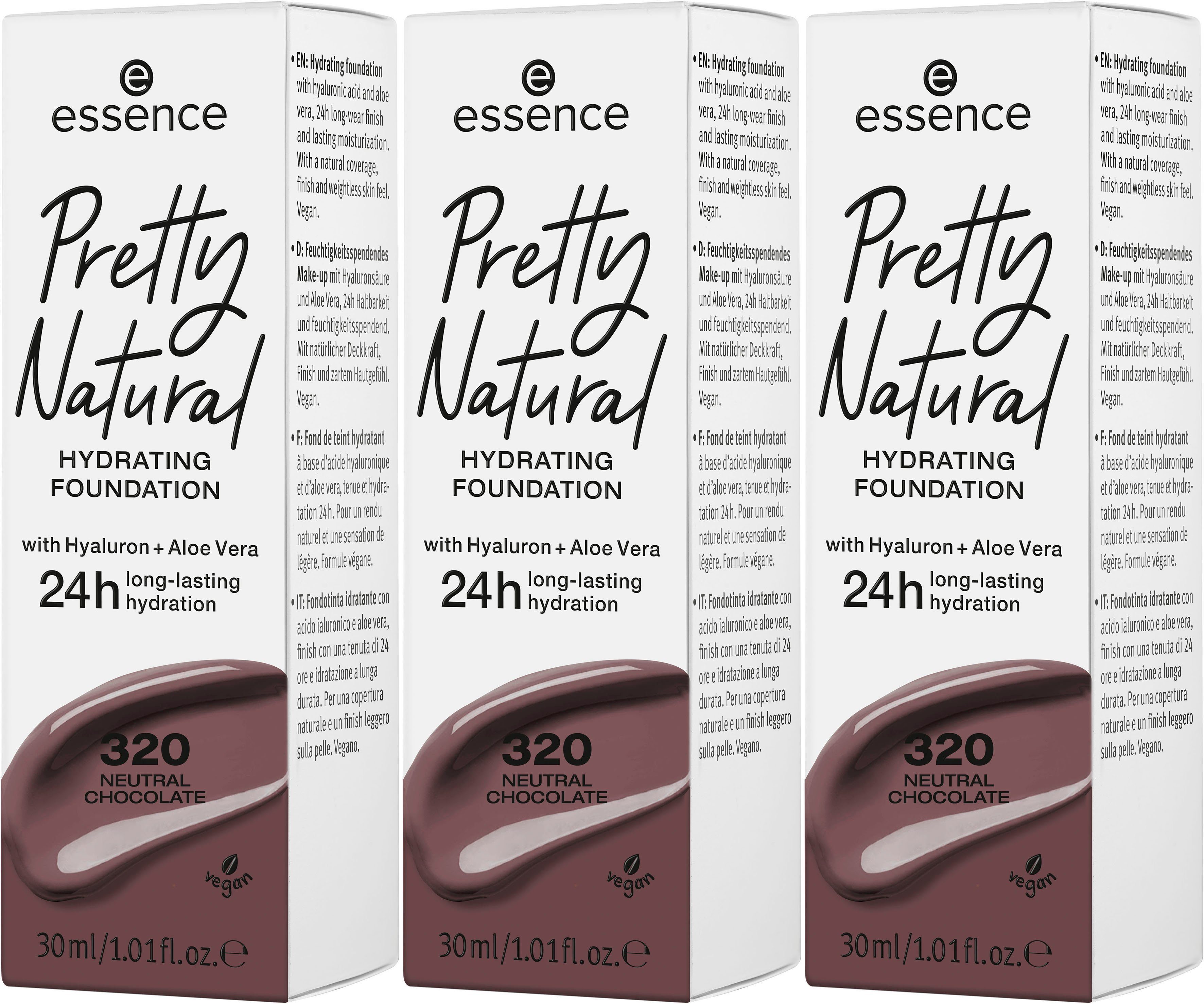 3-tlg. Natural Pretty Essence Foundation HYDRATING, Neutral Chocolate