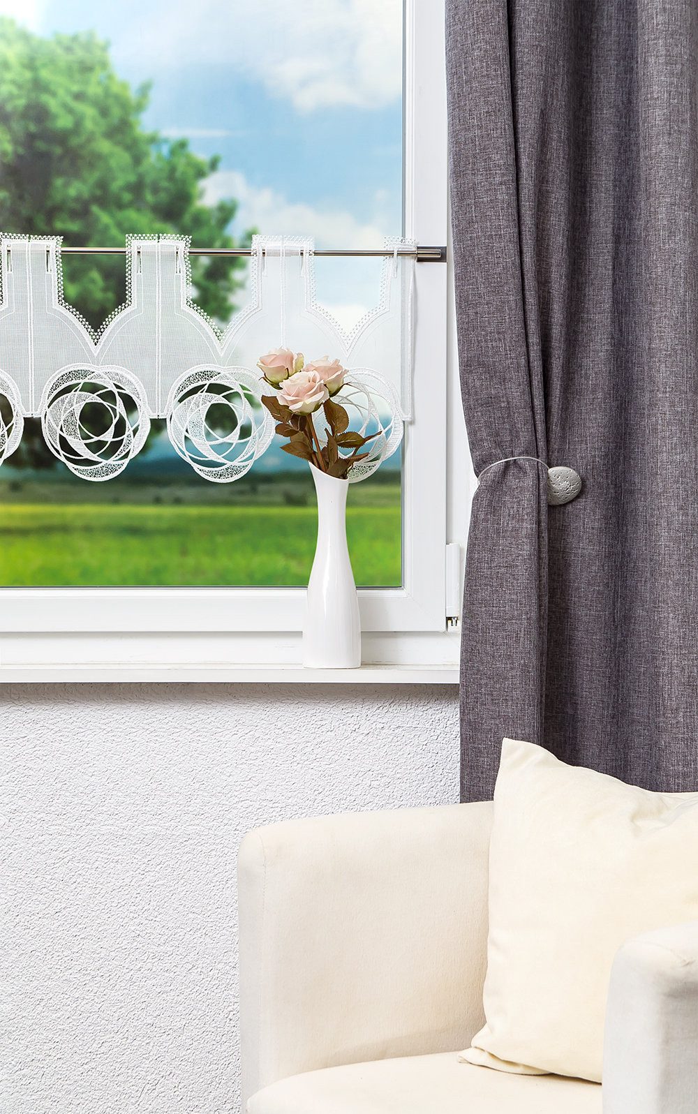 Plauener Spitze® Scheibengardine Circles (1 St), transparent, HxB 31x48cm günstig online kaufen