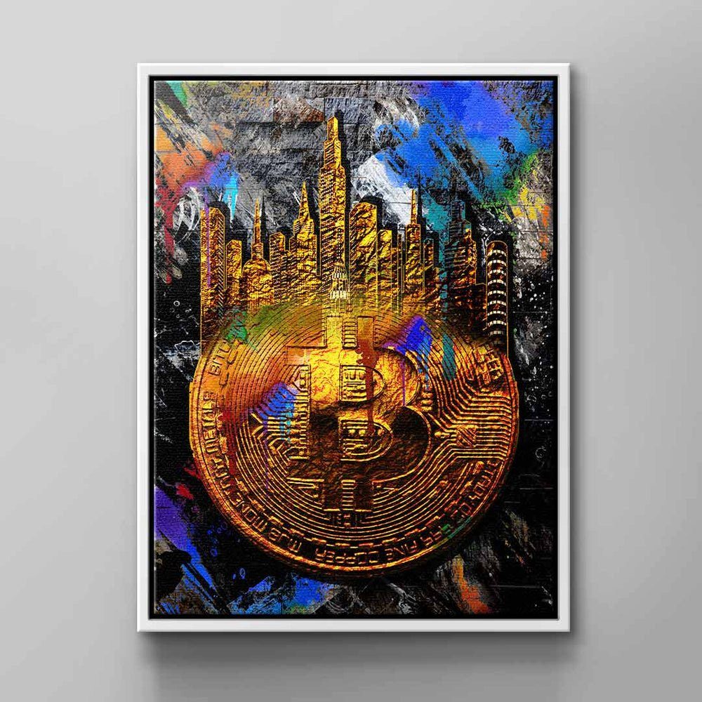 CANVAS von Rahmen schwarzer Wandbild Crypto & Fans DOTCOM DOTCOMCANVAS® Bitcoin Leinwandbild, für