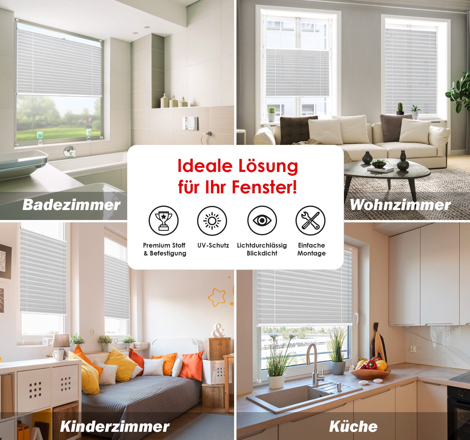 DomDeco Plissee Premium Plissee ohne Bohren, Sichtschutz, lichtdurchlässig, blickdicht, Klemmfix, Klemmfix, UV-beständig, modernes Design, stufenlos – Bild 3 von 5