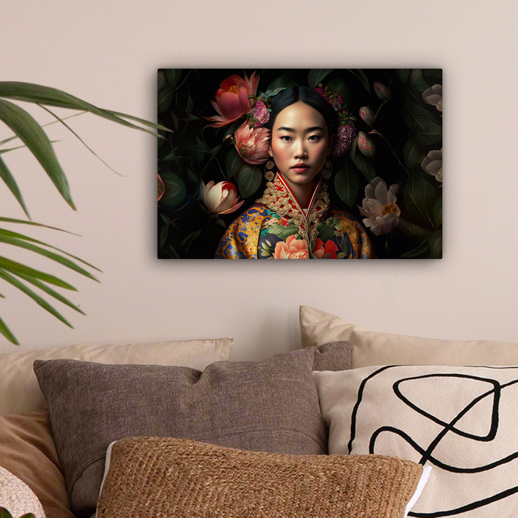 OneMillionCanvasses® Leinwandbild Frau - Asiatisch - Kimono - Blumen - Port günstig online kaufen