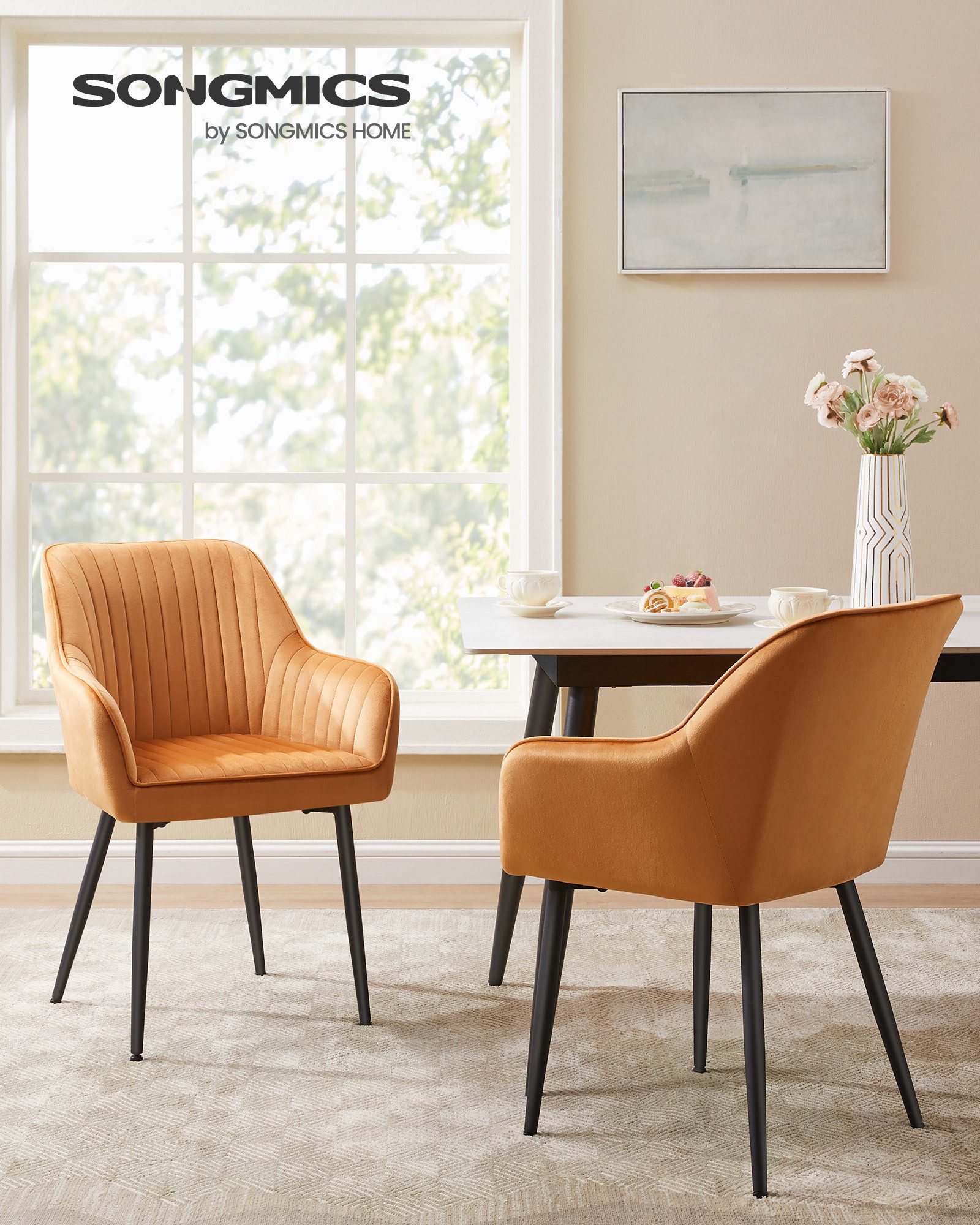 SONGMICS Esszimmerstuhl (2 St), Polsterstuhl mit Metallbeine, Samt, für Sch günstig online kaufen