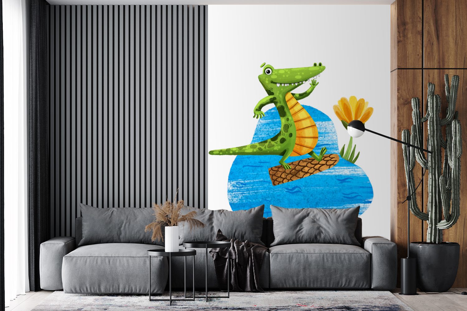 MuchoWow Fototapete Krokodil - Blume Montagefertig Tapete Dschungel, Vinyl Wohnzimmer, - St), für bedruckt, (3 Matt, Wandtapete