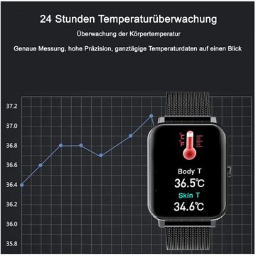 TPFNet SW16 Smartwatch (Android), mit Temperaturmessung, mit Blutdruck- & Pulsmesser, Musiksteuerung, Schrittzähler, Kalorien, Social Media etc., Rosa