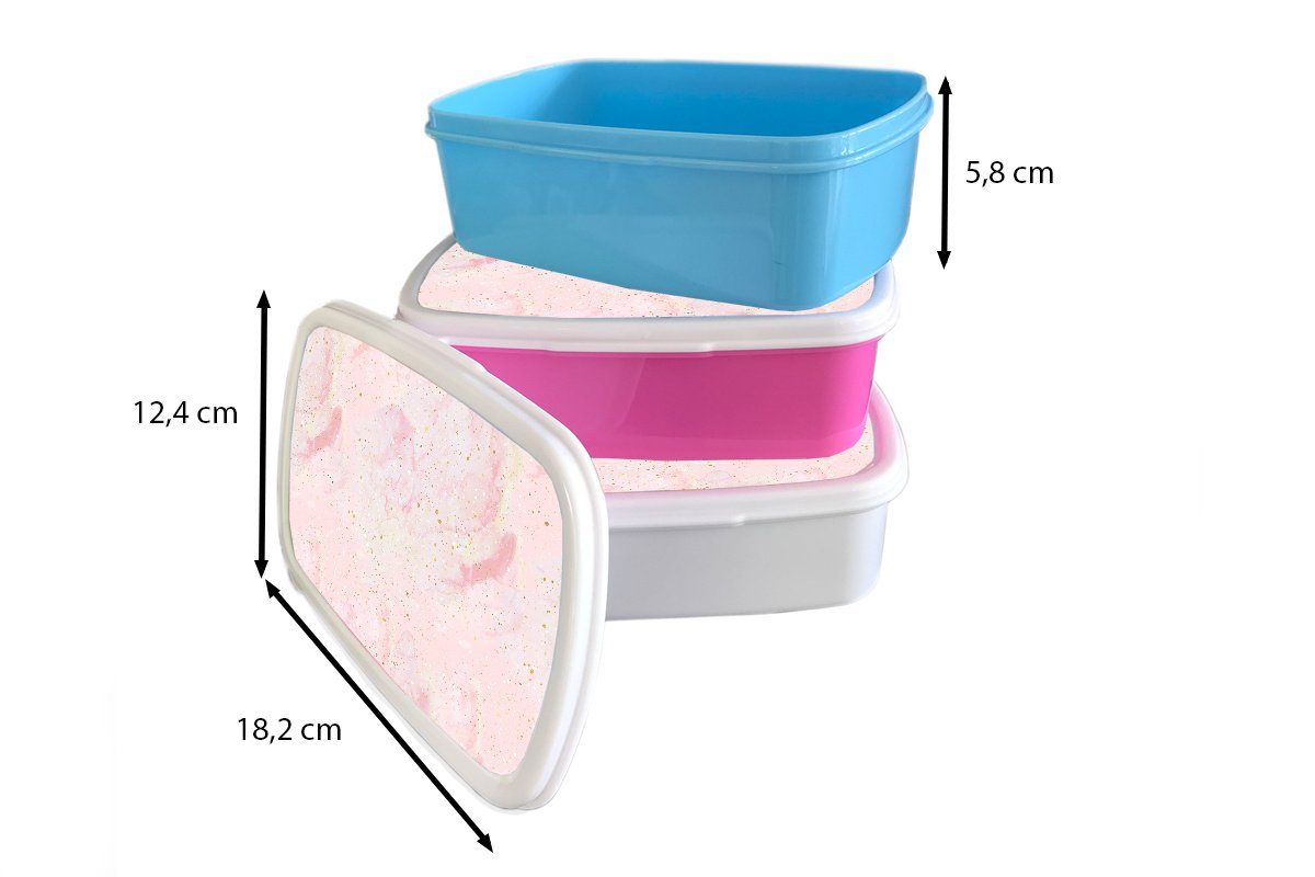 Kunststoff Brotbox Lunchbox für Marmor - Gold MuchoWow - Kinder, Kunststoff, Rosa Muster, - Mädchen, - Snackbox, Brotdose (2-tlg), Erwachsene, Glitter