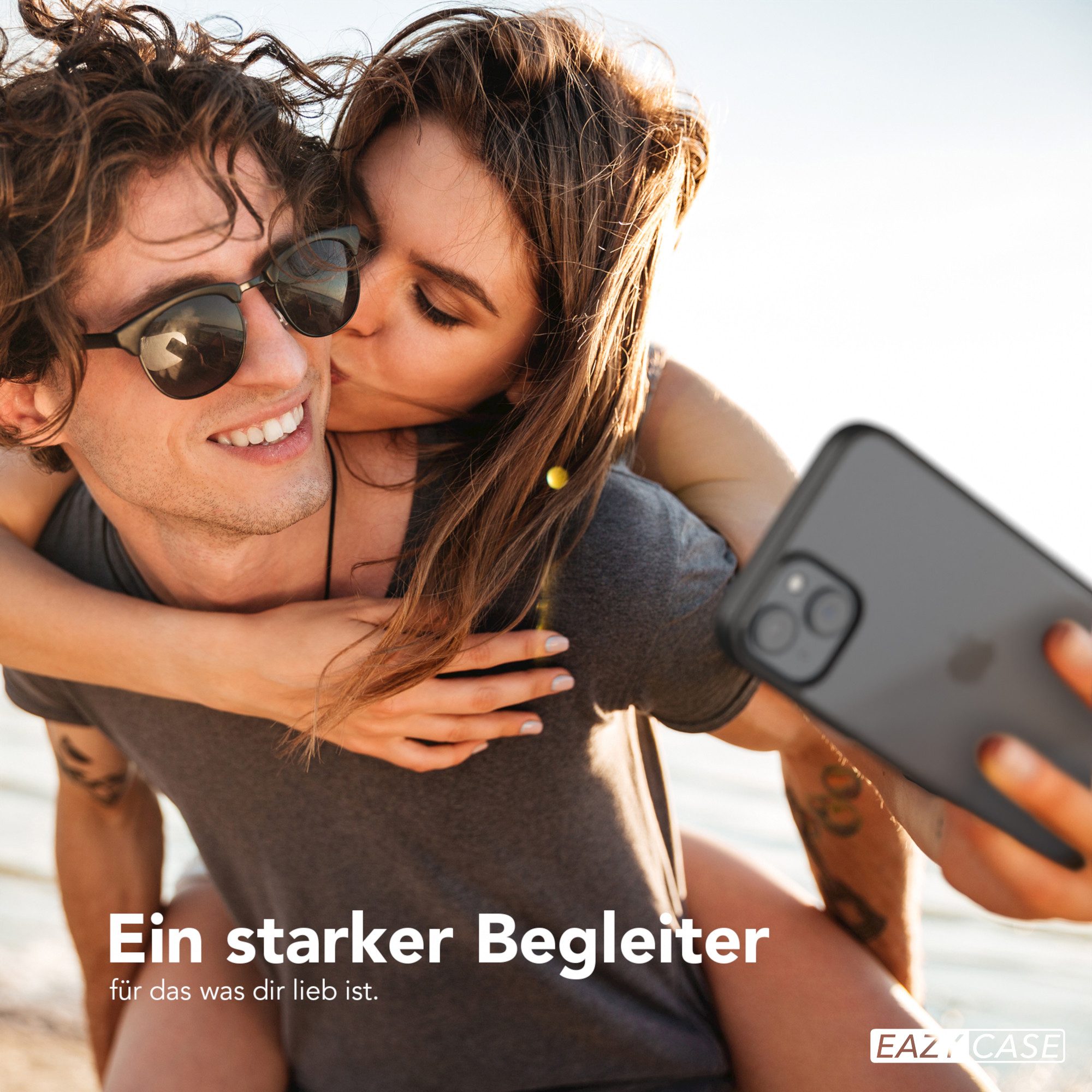 EAZY CASE Handyhülle Bumper Case für Apple iPhone 15 Plus 6,7 Zoll, Hülle Durchsichtig kratzfest Back Cover mit Displayschutz Schwarz