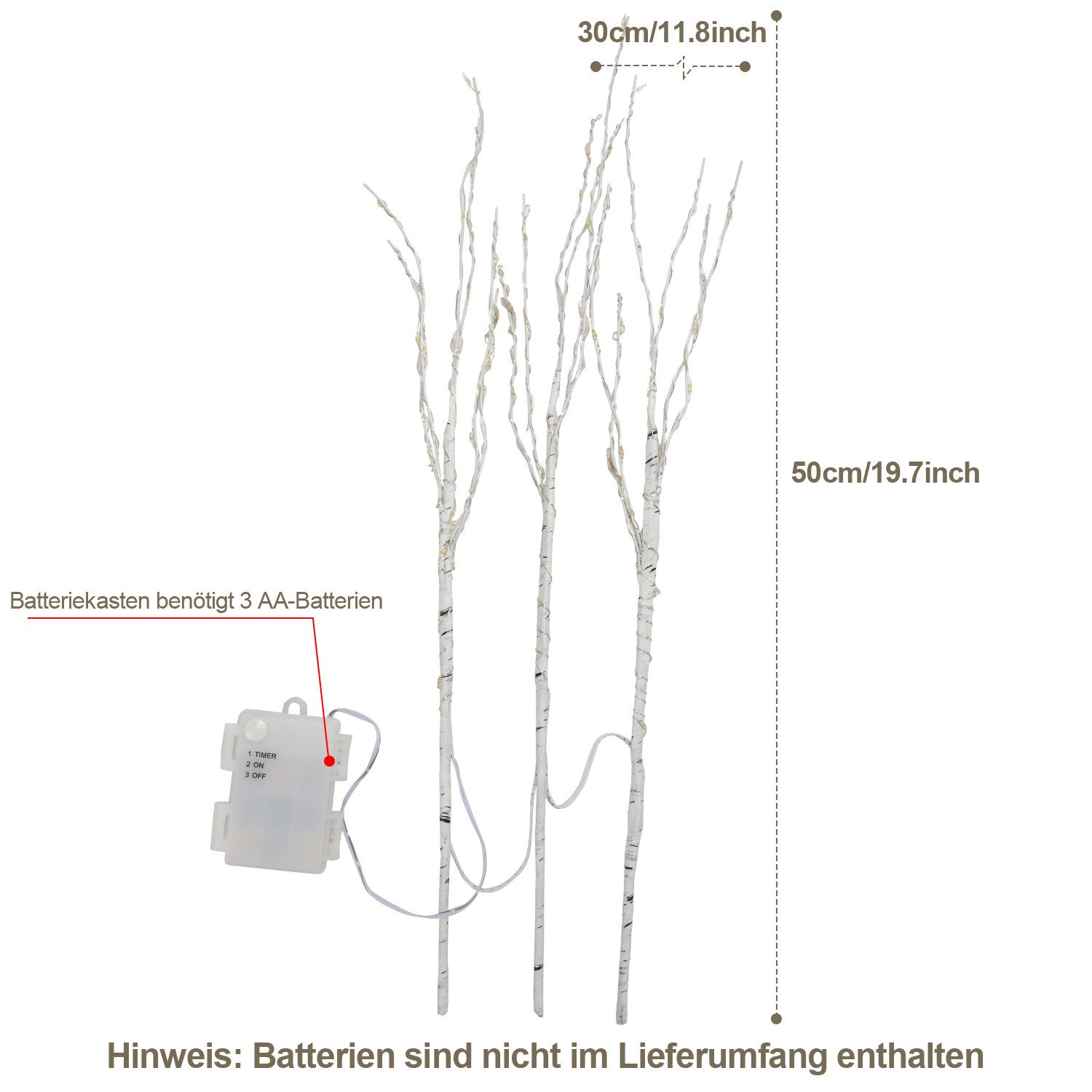 Clanmacy LED-Leuchtzweig LED Lichterzweige 3er Set Dekozweige Timer 50cm mi günstig online kaufen