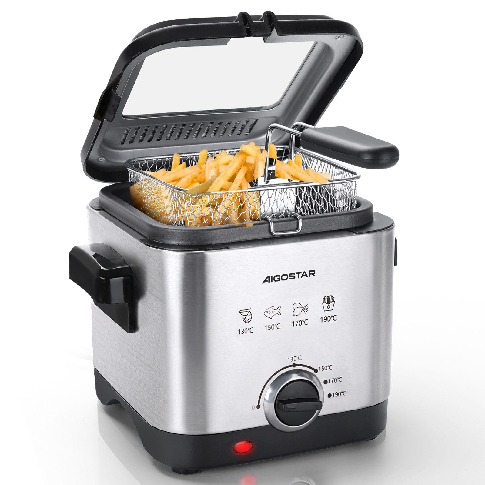 Fritteuse Mini Fritteuse, Temperaturkontrolle, Edelstahl 1,5 L,1000W Fries