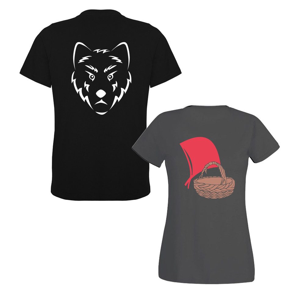 G-graphics T-Shirt Rotkäppchen & der böse Wolf (Partner- / Paar-Set, Einzelteile zum selbst zusammenstellen) Aufdruck auf der Vorder- oder Rückseiteseite wählbar