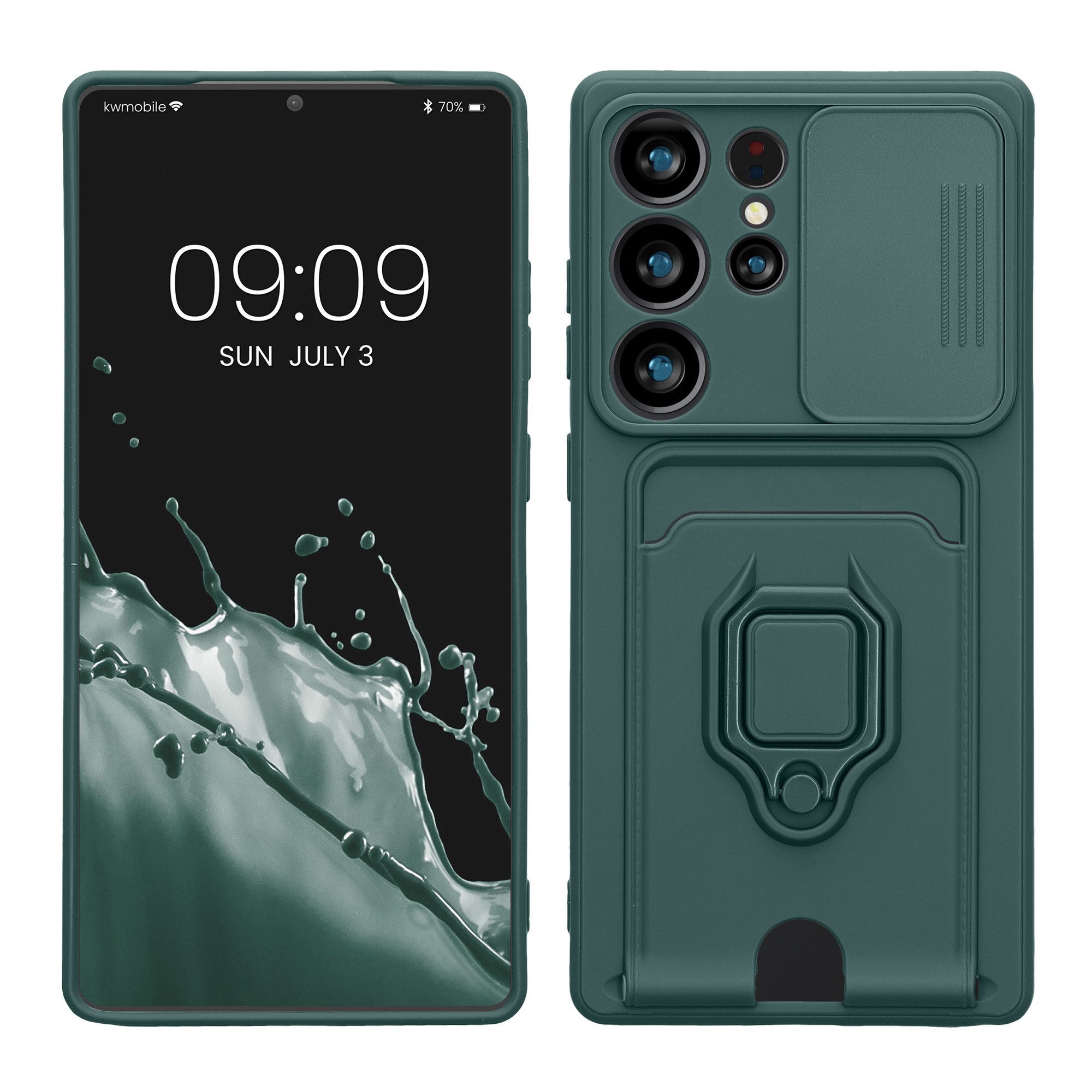 kwmobile Handyhülle Handyhülle für Samsung Galaxy S25 Ultra, Softcase mit Kameraschutz - Kartenfach - Moosgrün