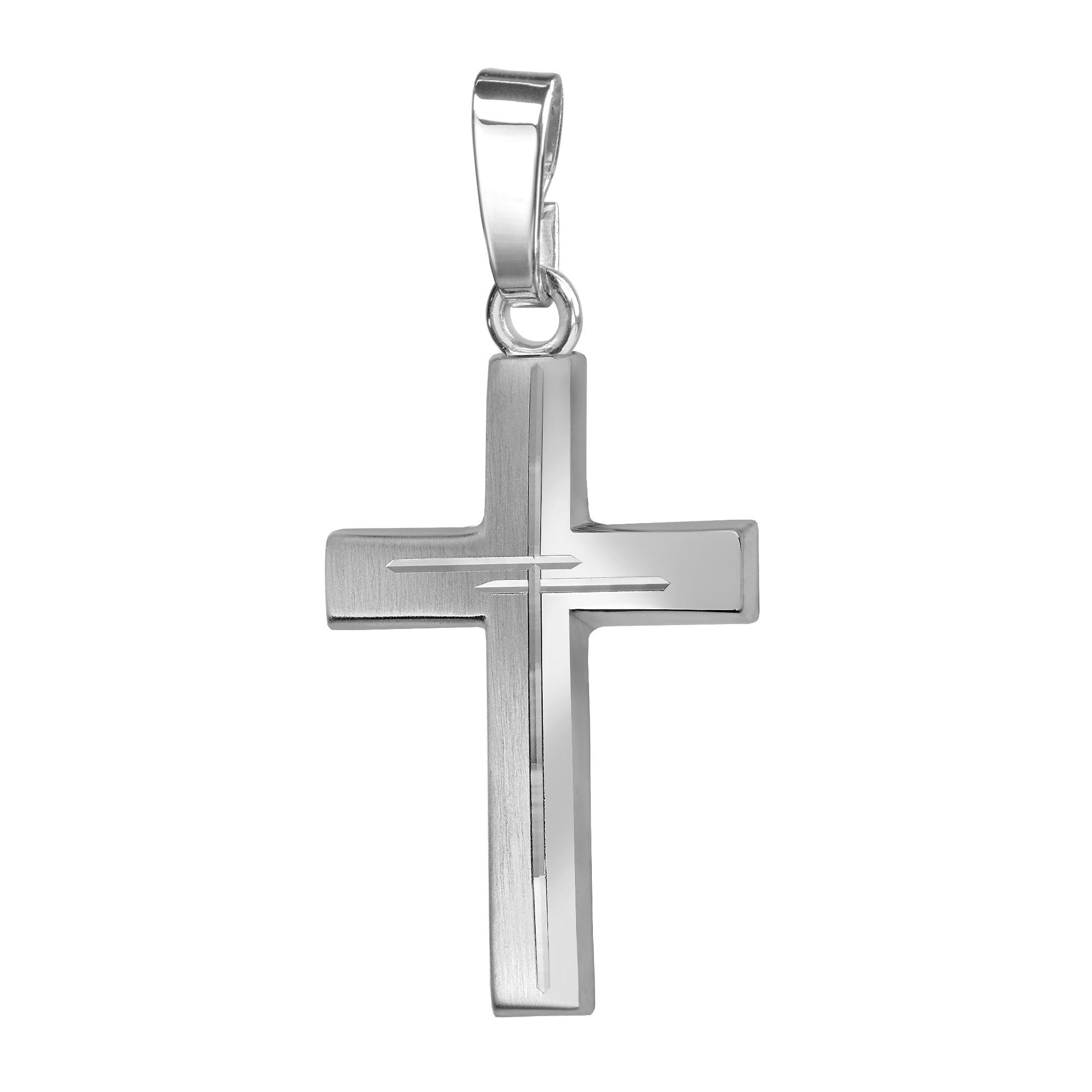 JEVELION Kreuzkette mit Diamantschliff Kreuzanhänger 925 Silber - Made in Germany (Silberkreuz, für Damen und Herren), Mit Silberkette 925 - Länge wählbar 36 - 70 cm oder ohne Kette.