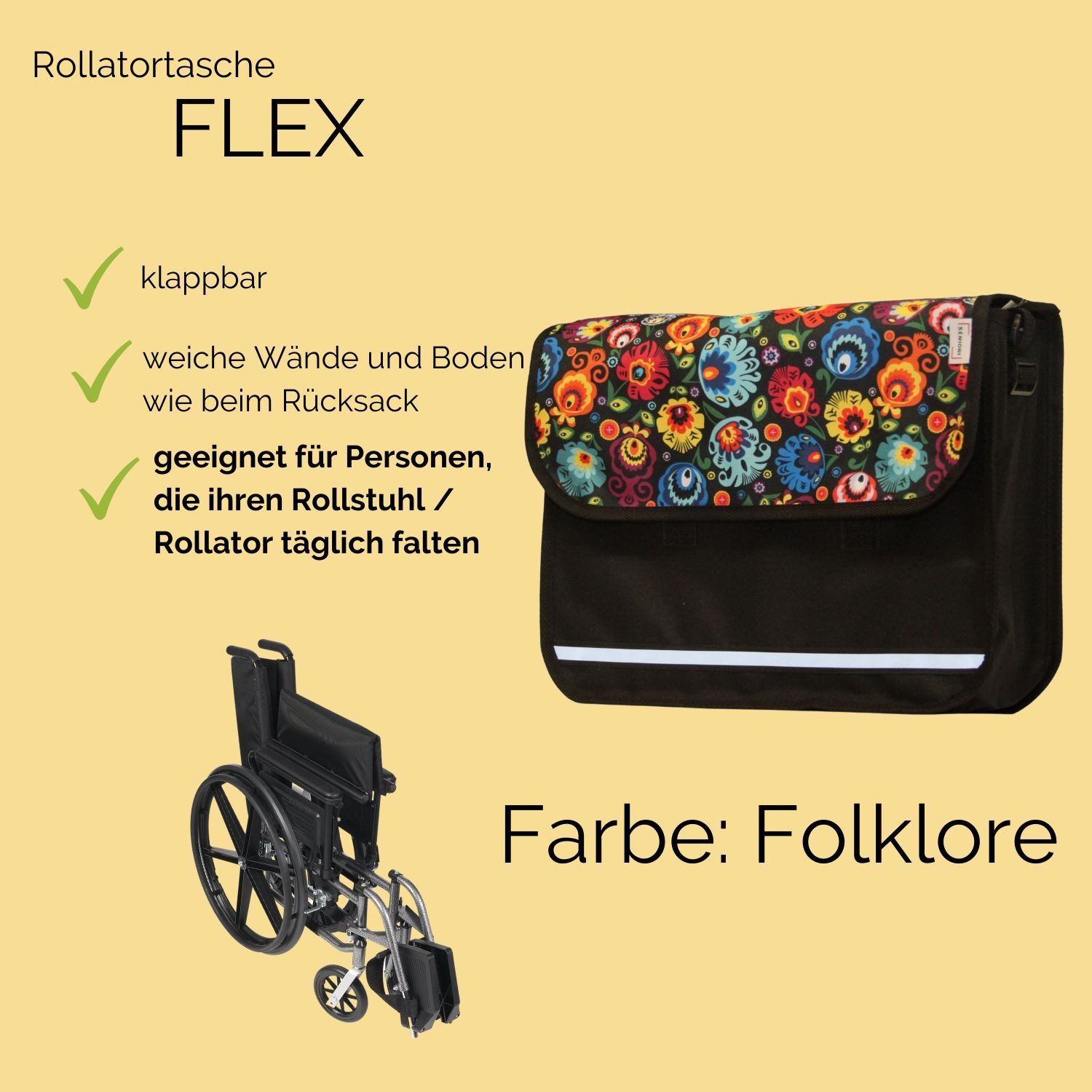 Seniori Aufbewahrungstasche SENIORI Rollator / Rollstuhl Tasche Rollatortasche Rollstuhltasche, 6F. Folklore - Flex – Bild 4 von 5
