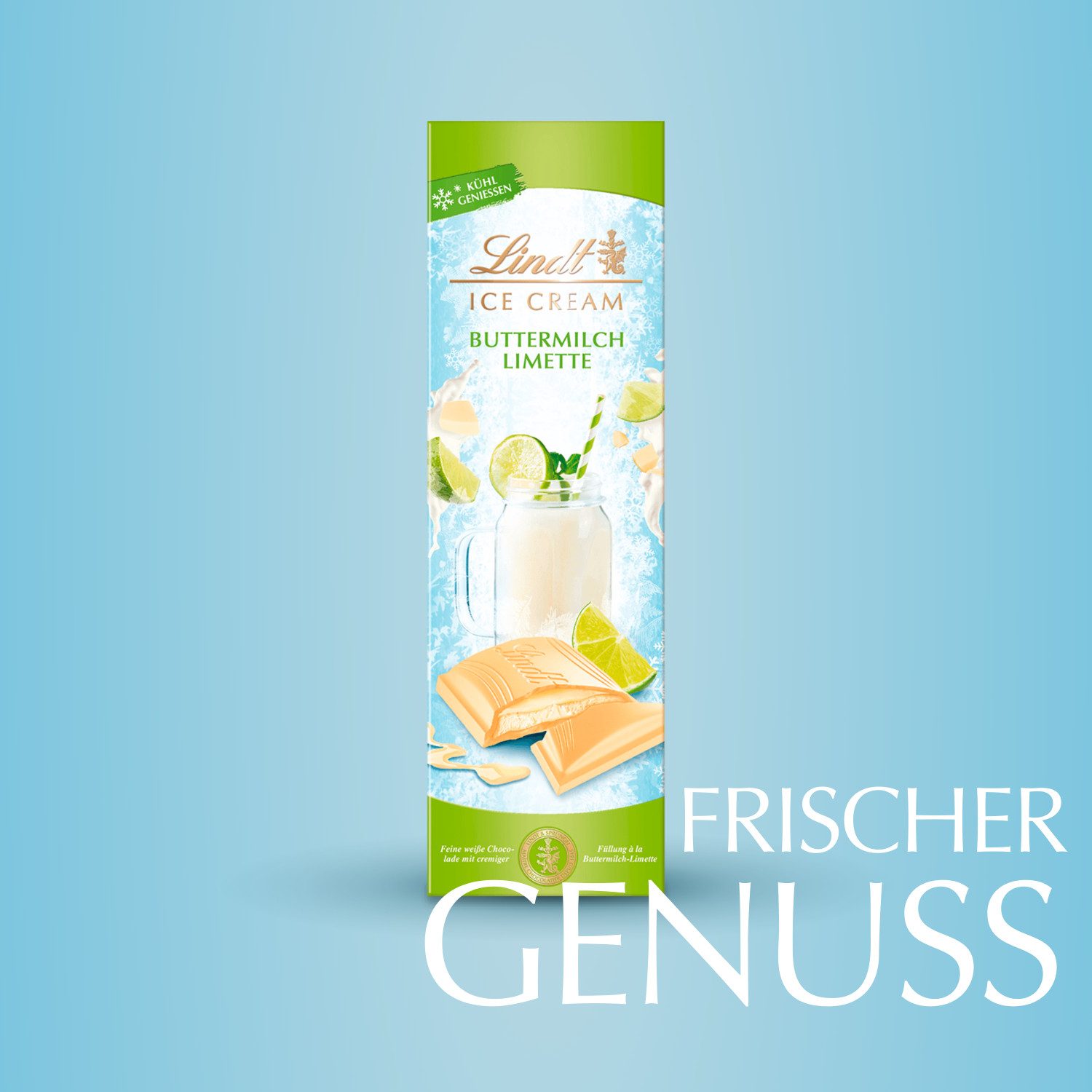 LINDT Schokolade 100g Buttermilch Limette Tafel Weisse Sommer Schokolade Erfrischung, 1 x 100 g, 1 St.