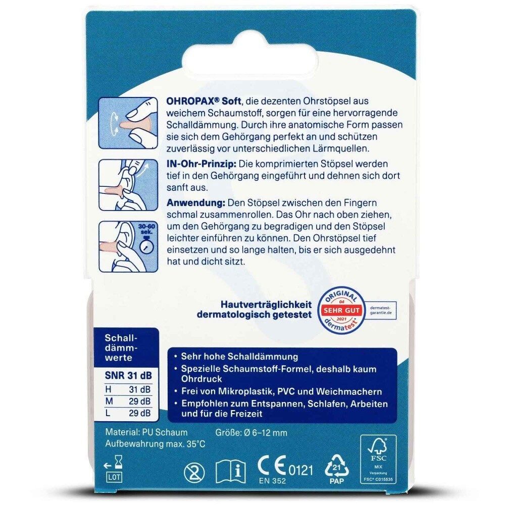 OHROPAX Gehörschutzstöpsel OHROPAX soft Schaumstoff In-Ohr Stöpsel 10 Stk.