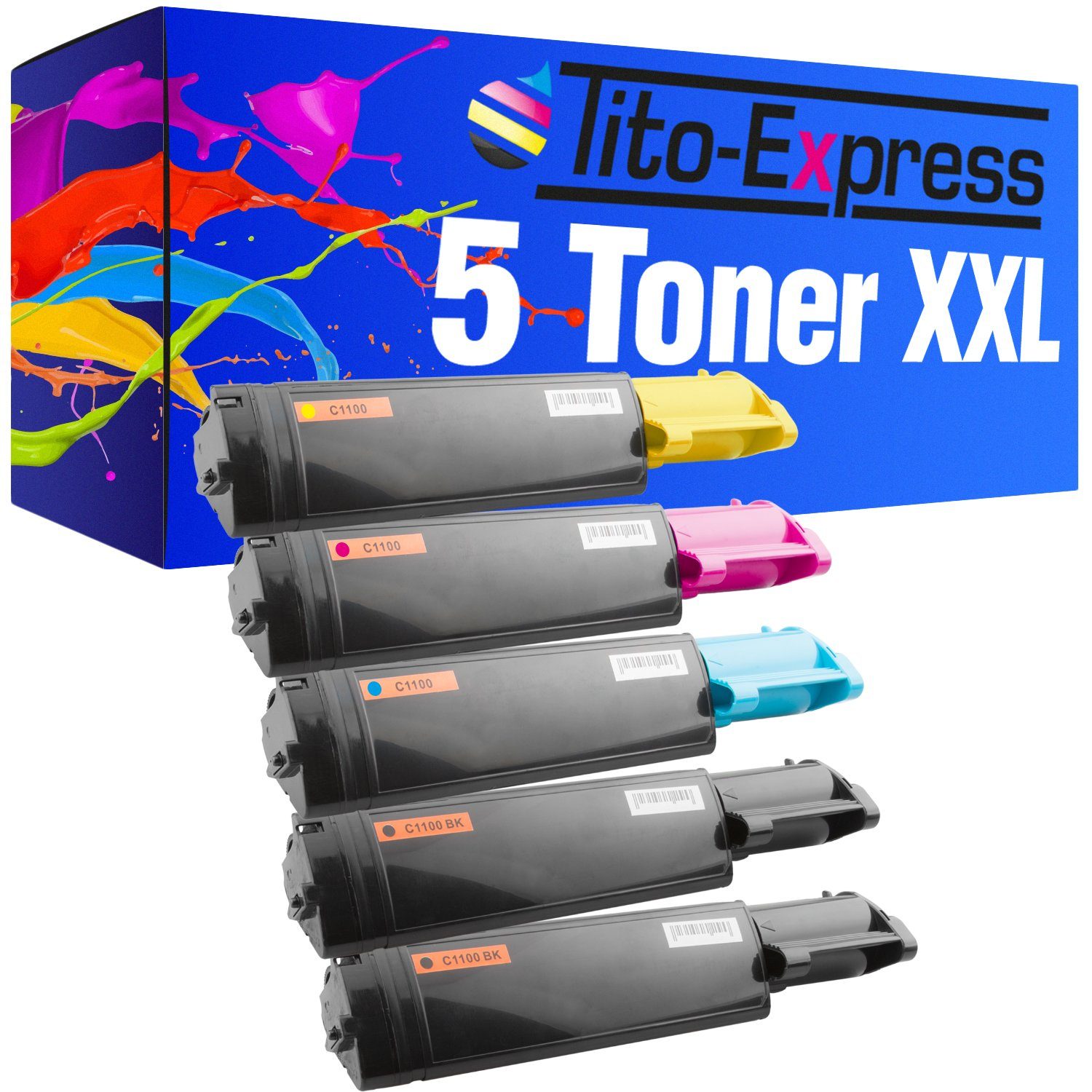 Tito-Express Tonerpatrone 5er Set Toner 2x 1x Black, (Multipack, 1x 1x Cyan, Epson ersetzt Yellow), C C1100 Magenta, 1100, Aculaser CX11NF CX-11NFT C1100 Series CX11NFC C1100N für