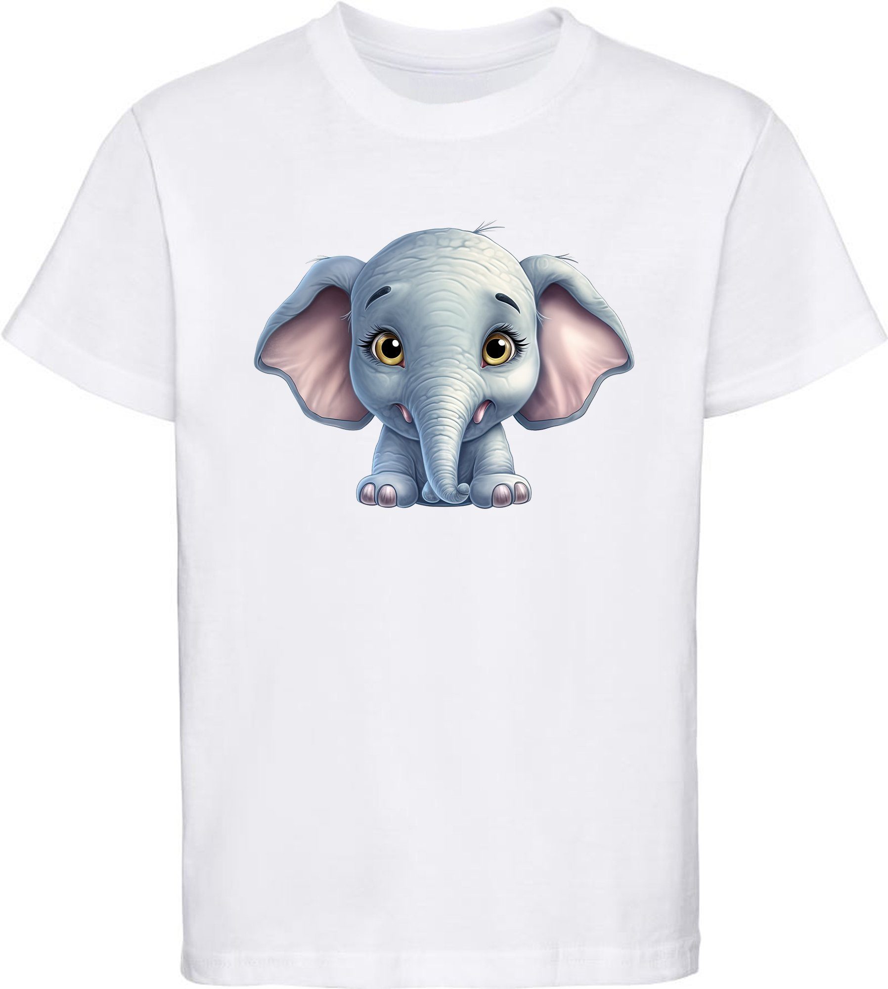 MyDesign24 T-Shirt Kinder Wildtier Print Shirt bedruckt - Baby Elefant Baumwollshirt mit Aufdruck, i272 weiss