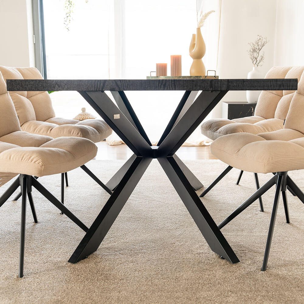 HOME DELUXE Esstisch AVENCIA inkl. Sternfuß 160 x 100 cm & 200 x 120 cm, mit schwarzem Metallgestell, Küchentisch, Esszimmer