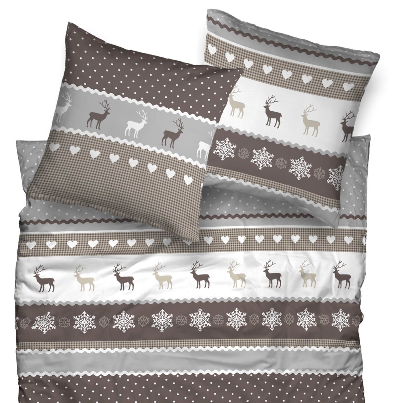 CASATEX Bettwäsche Garmisch Silber Beige Biber, Biber, 2 teilig, Landhausstil, Weihnachten, Winter