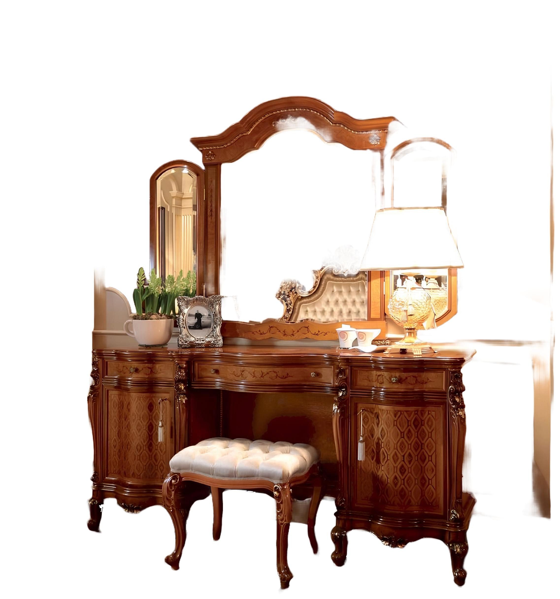 Xlmoebel Schminktisch Eleganter brauner Schminktisch mit geräumigem Spiegel und Stauraum (Set Schminktisch + Spiegel), Hergestellt in Europa
