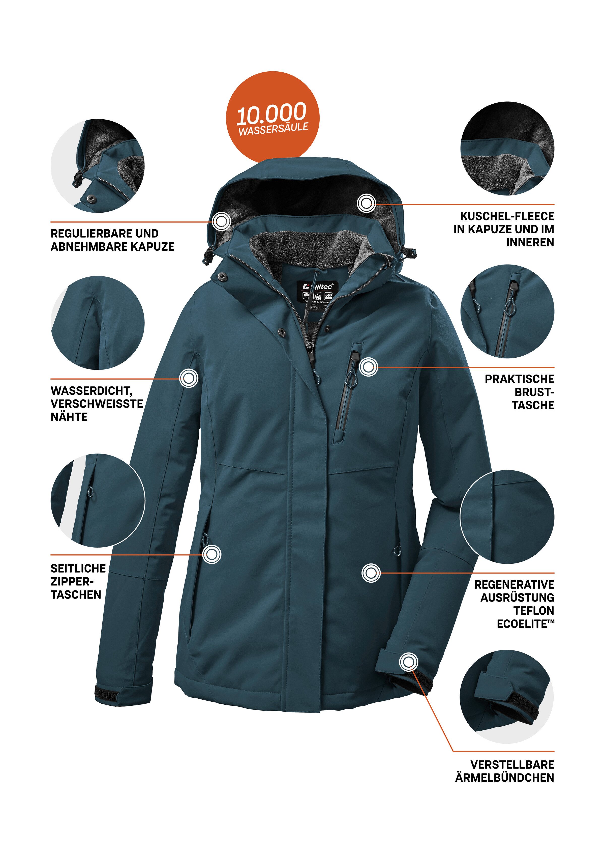 Killtec Outdoorjacke KOW 140 WMN JCKT Wasserdichte Damenjacke, atmungsaktiv, abnehmbare Kapuze – Bild 5 von 5
