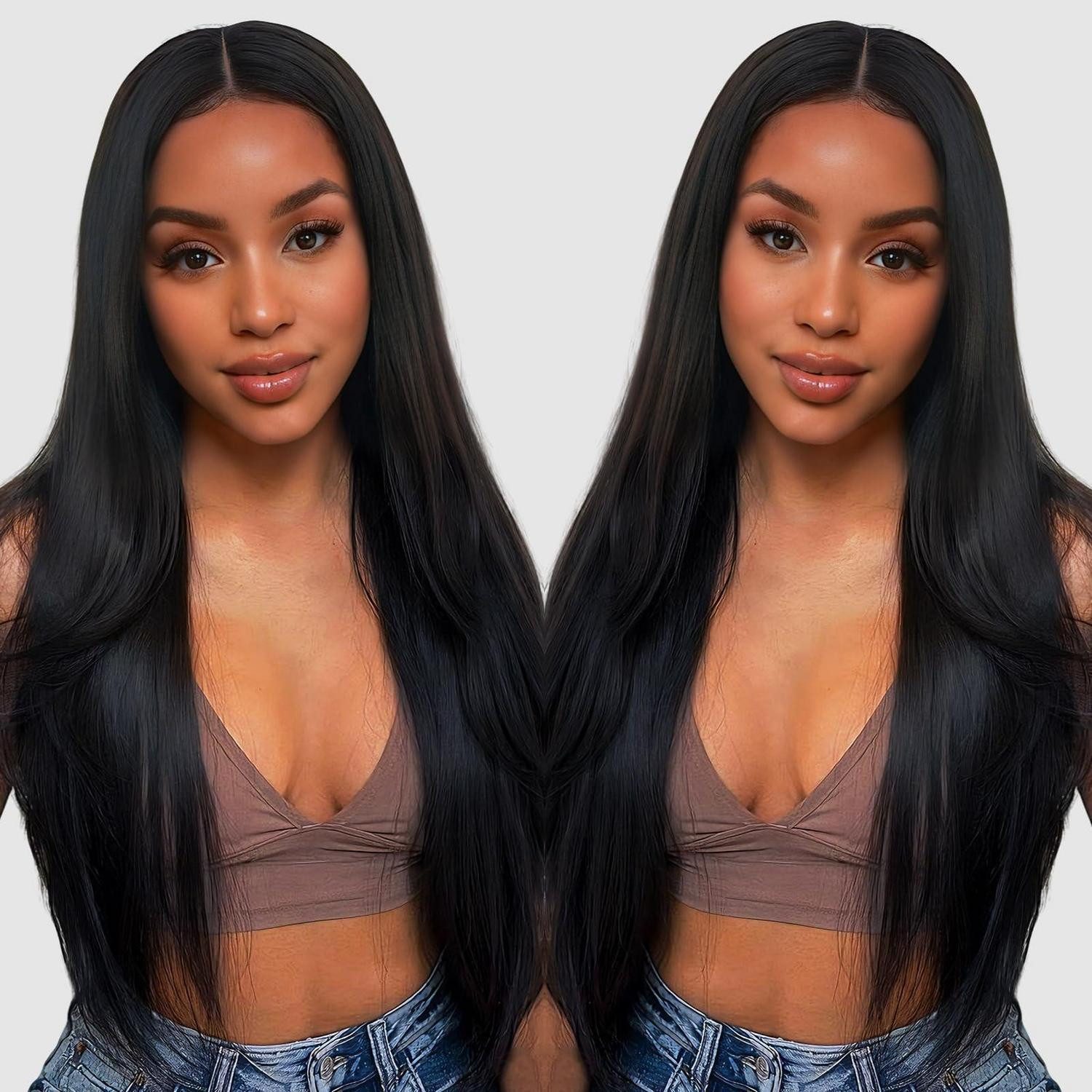 LuxusKollektion Echthaarperücke Perücke Echthaar 13x6 Lace Front 50 cm 13x6 Lace Front Natural Color