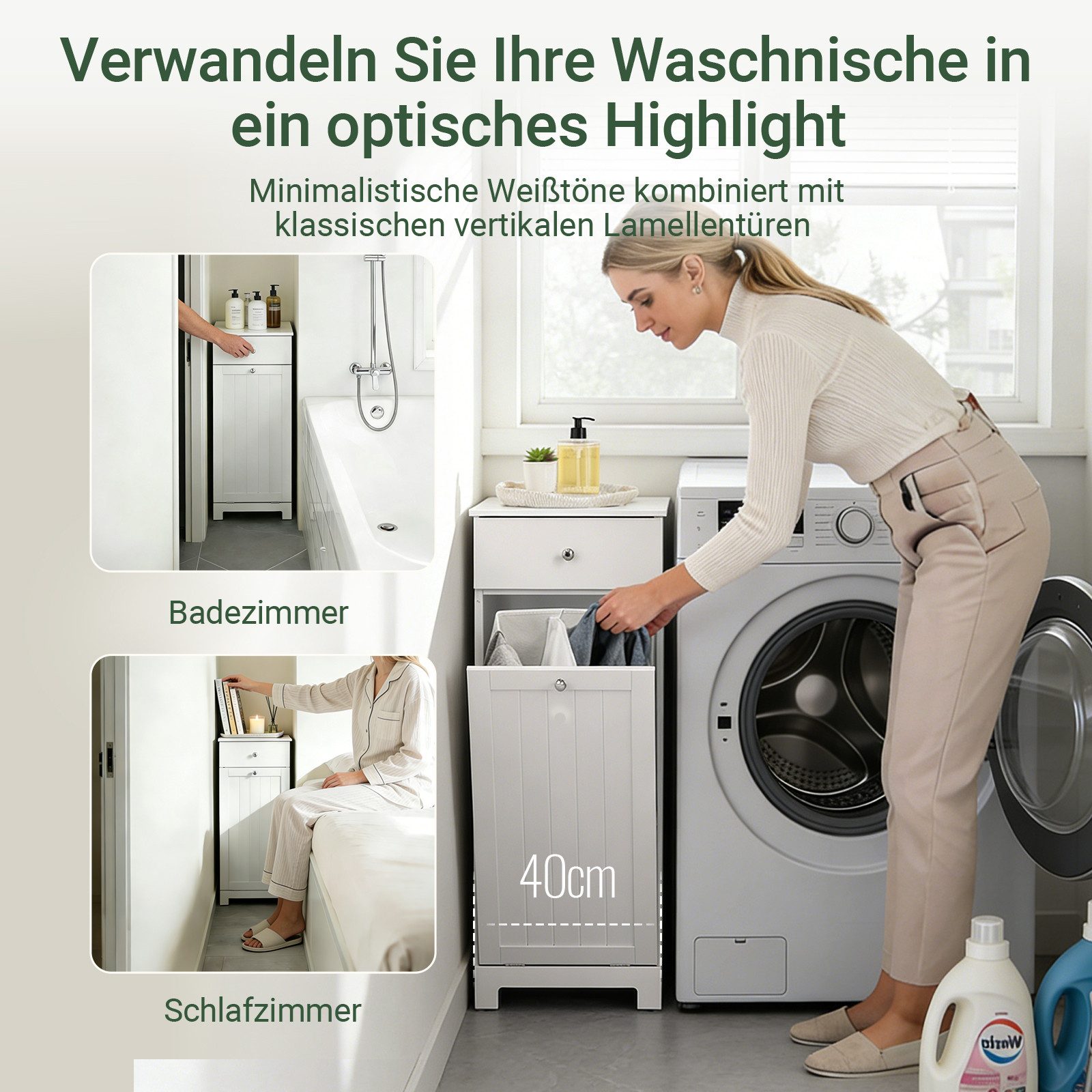 SoBuy Wäscheschrank BZR21, Badschrank mit Wäschekorb, Badkommode, Bad Waschküche Wohnung mit ausklappbarem Wäschetruhe Wäschesammler mit Schubladen Wäschekorb