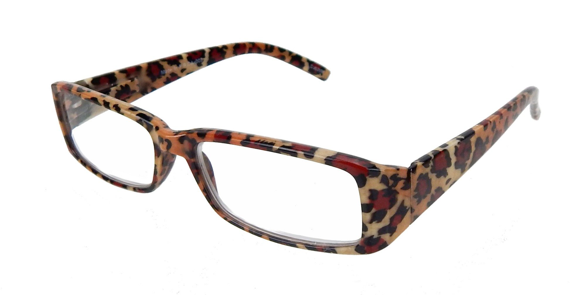 Ella Jonte Lesebrille, Leopard braun schwarz rot mit Etui und Band