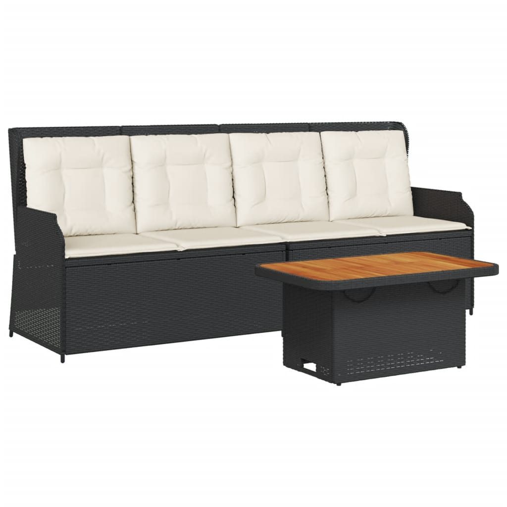 vidaXL Gartenlounge-Set 3-tlg. Garten-Lounge-Set mit Kissen Schwarz Poly Rattan, (1-tlg)
