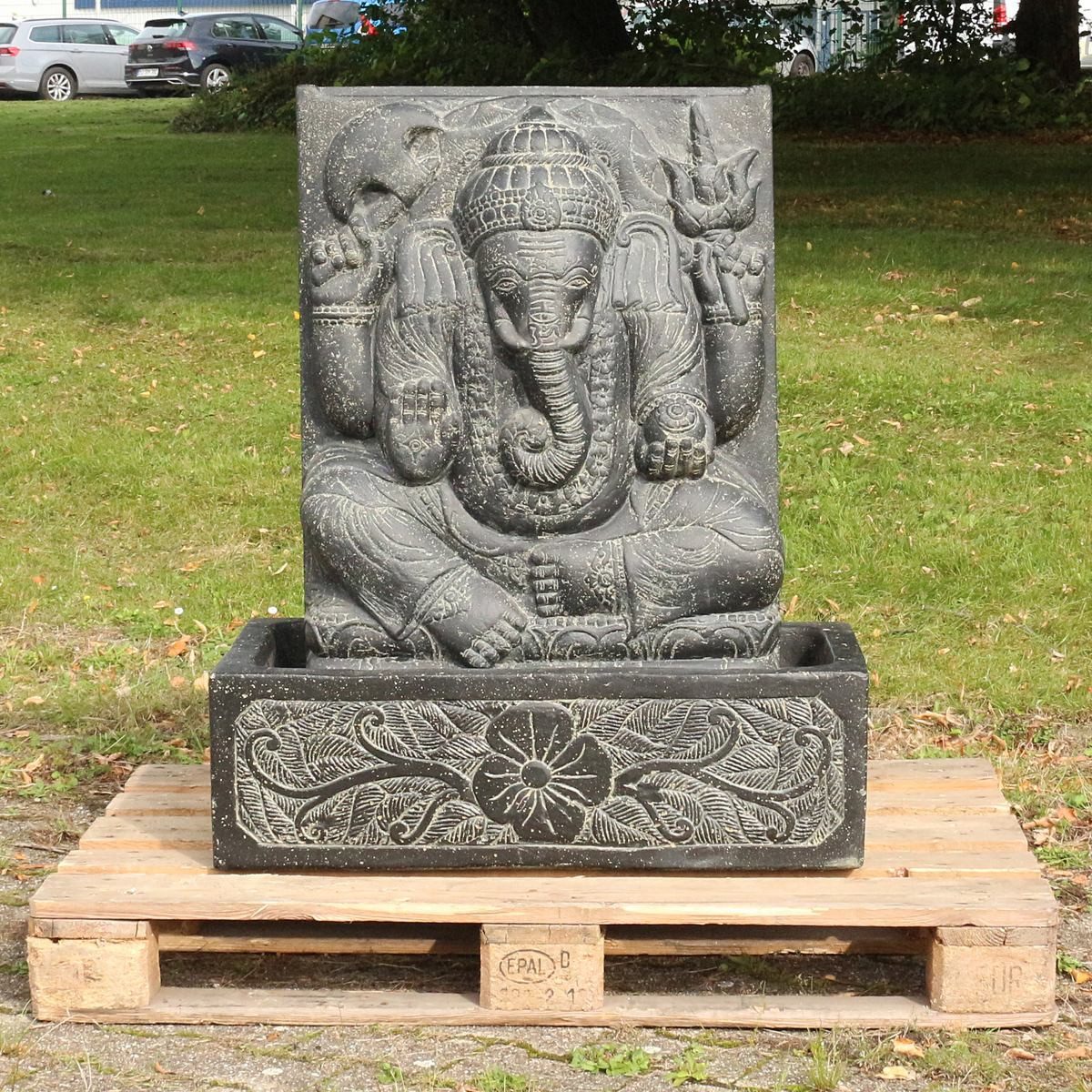 Oriental Galerie Dekofigur Ganesha Brunnen Relief Garten Figur Gartenfigur aus Lavastein 92 cm (1 St)