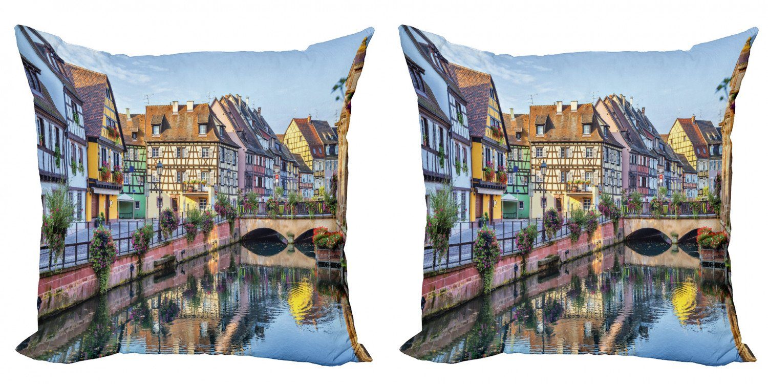 Kissenbezüge Modern Accent Doppelseitiger Digitaldruck, Abakuhaus (2 Stück), Stadt Alte Häuser traditionelle Französisch