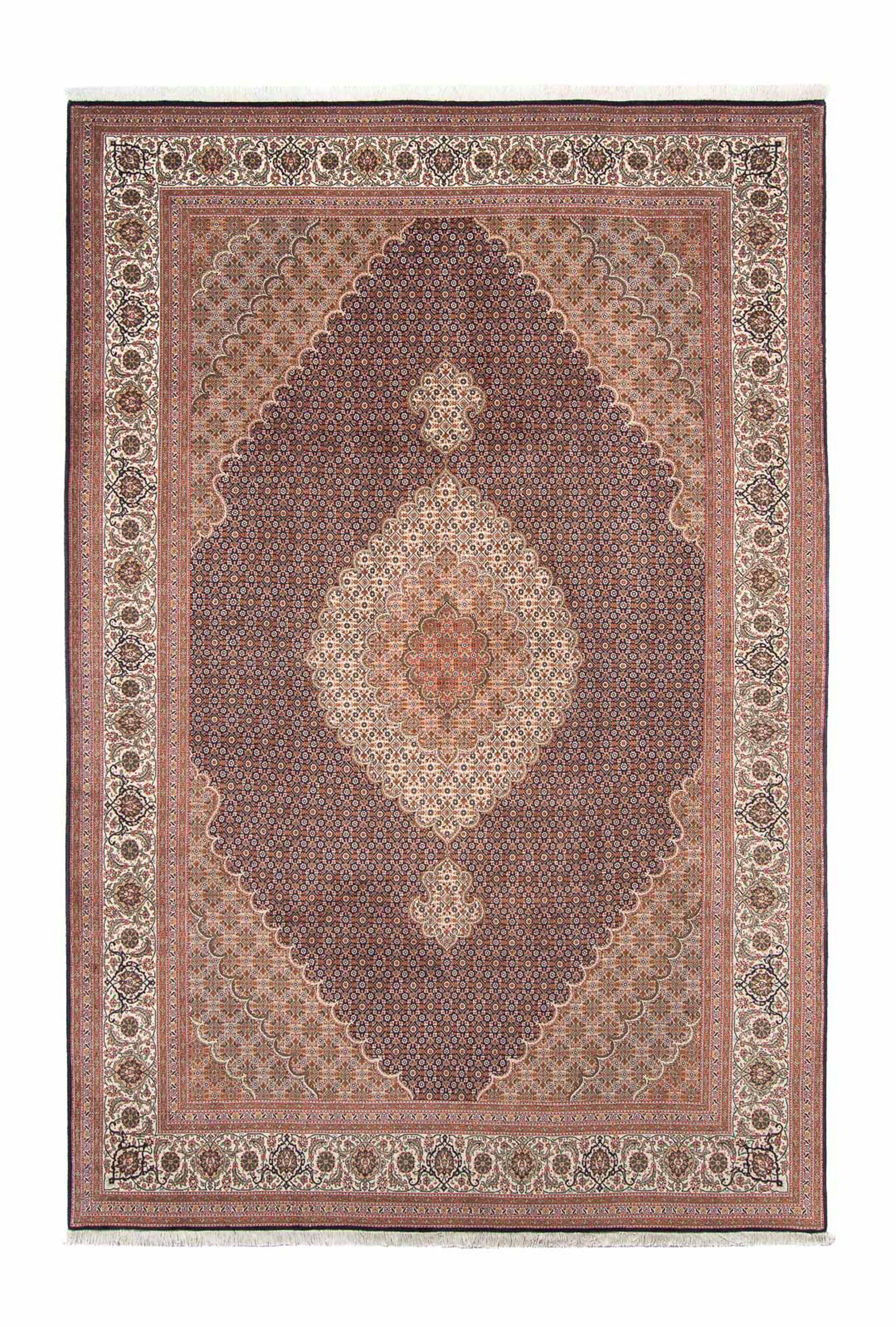 Orientteppich Perser - Täbriz rechteckig, cm Zertifikat - mit Handgeknüpft, mm, x morgenland, Wohnzimmer, - 304 Höhe: 202 10 Einzelstück hellbraun