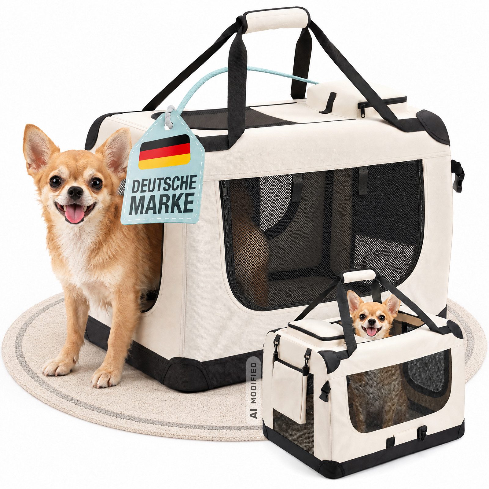 Petigi Tiertransporttasche Transportbox Faltbar Box Hund Transporttasche Katze Cream S-XXXXL