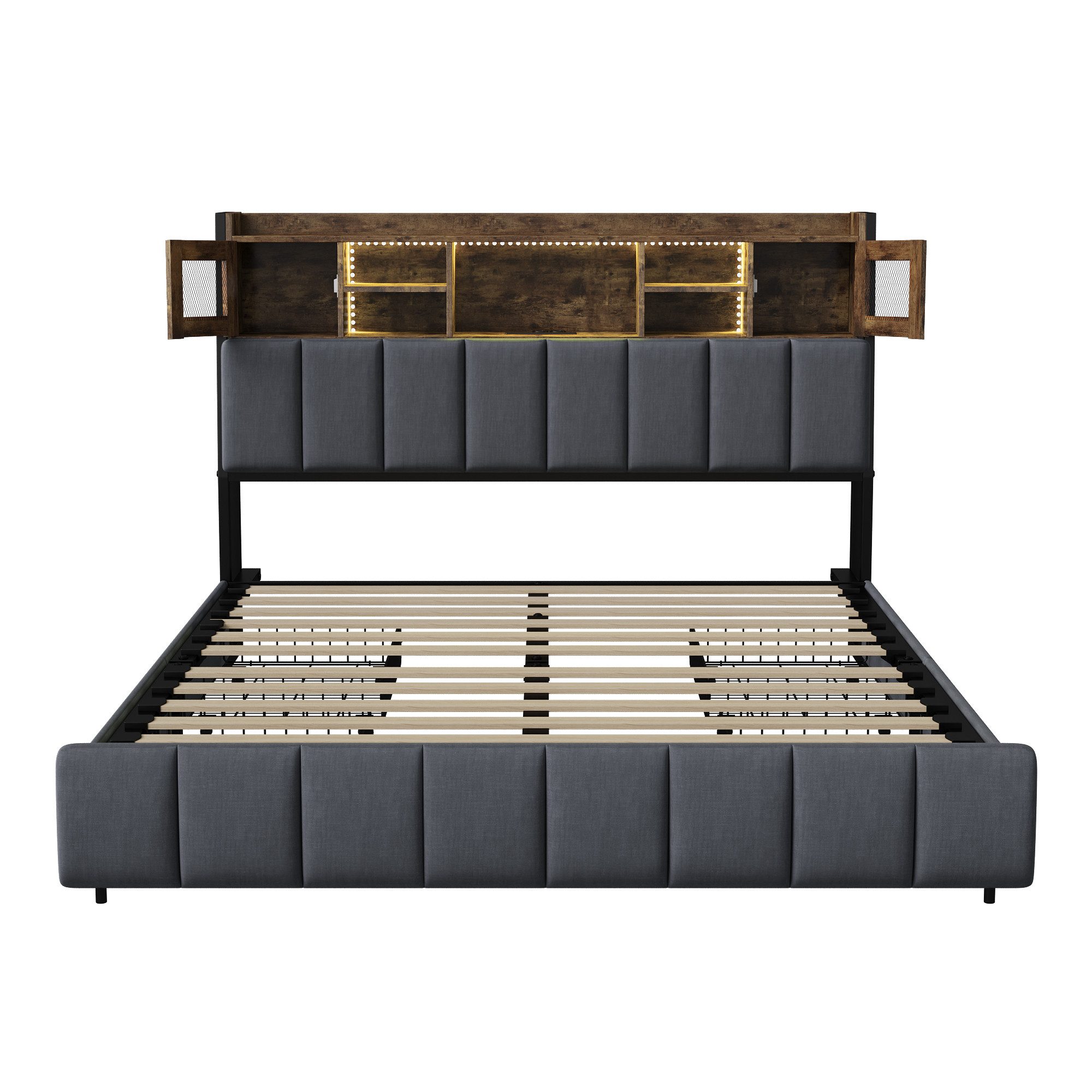 Furnishings Home Stauraumbett Doppelbett Polsterbett Eisenbett mit LED + La günstig online kaufen