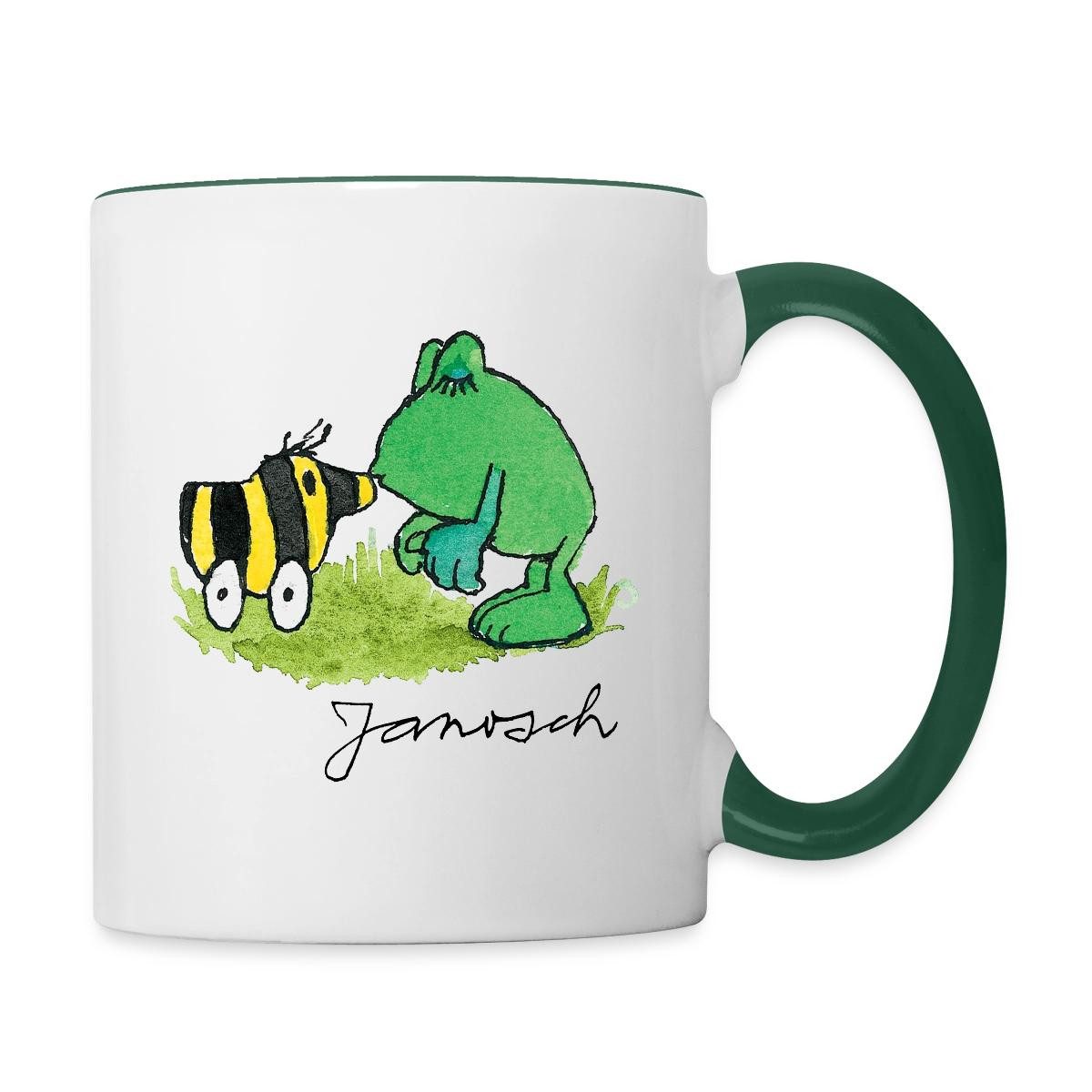 Spreadshirt Tasse Janosch Frosch Tigerente Kuss Tasse Zweifarbig, Keramik