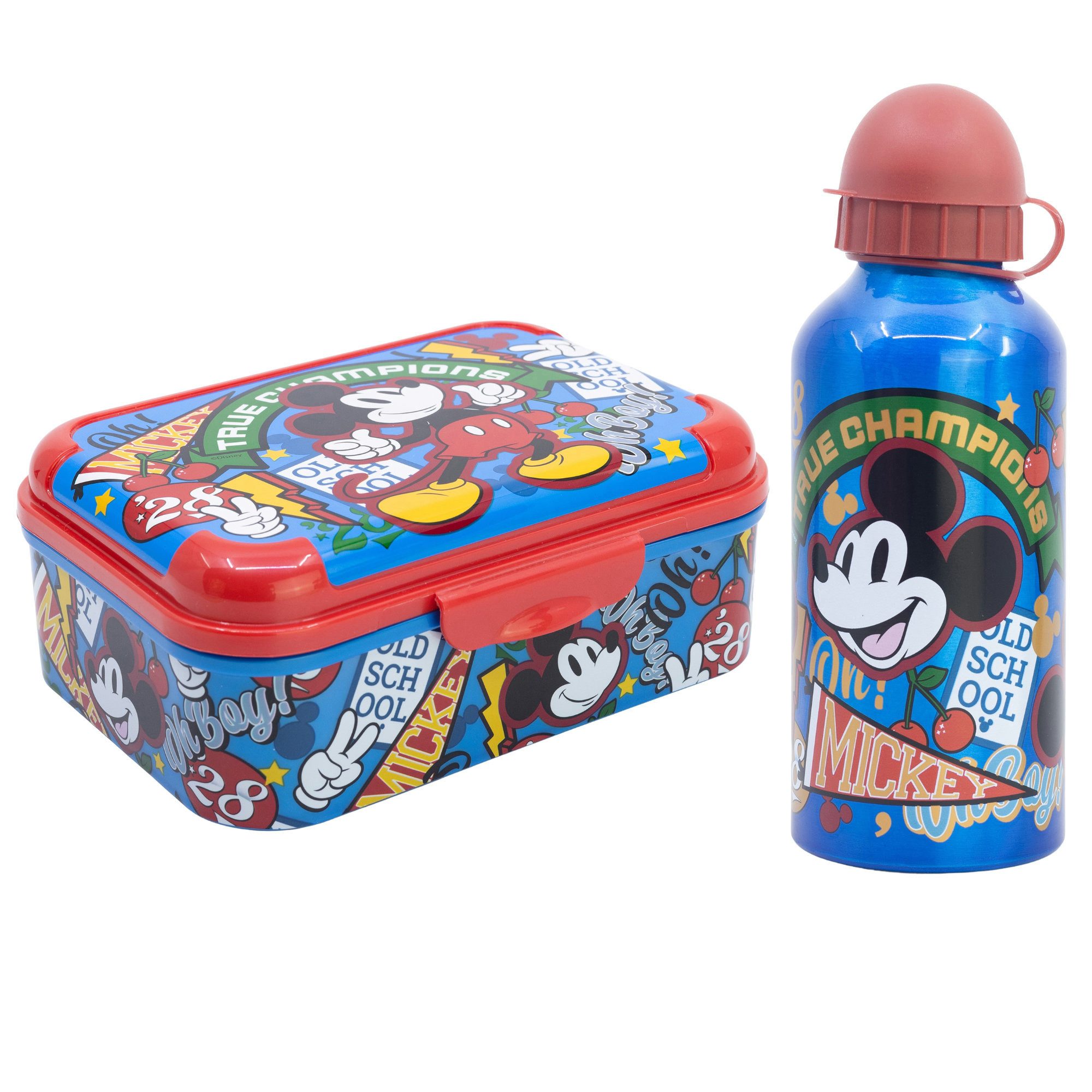 Disney Lunchbox Disney Mickey Maus 2 tlg.Kinder Set Brotdose Alu Trinkflasche 530 ml, (Spar-Set, 2-tlg., Spar-set)