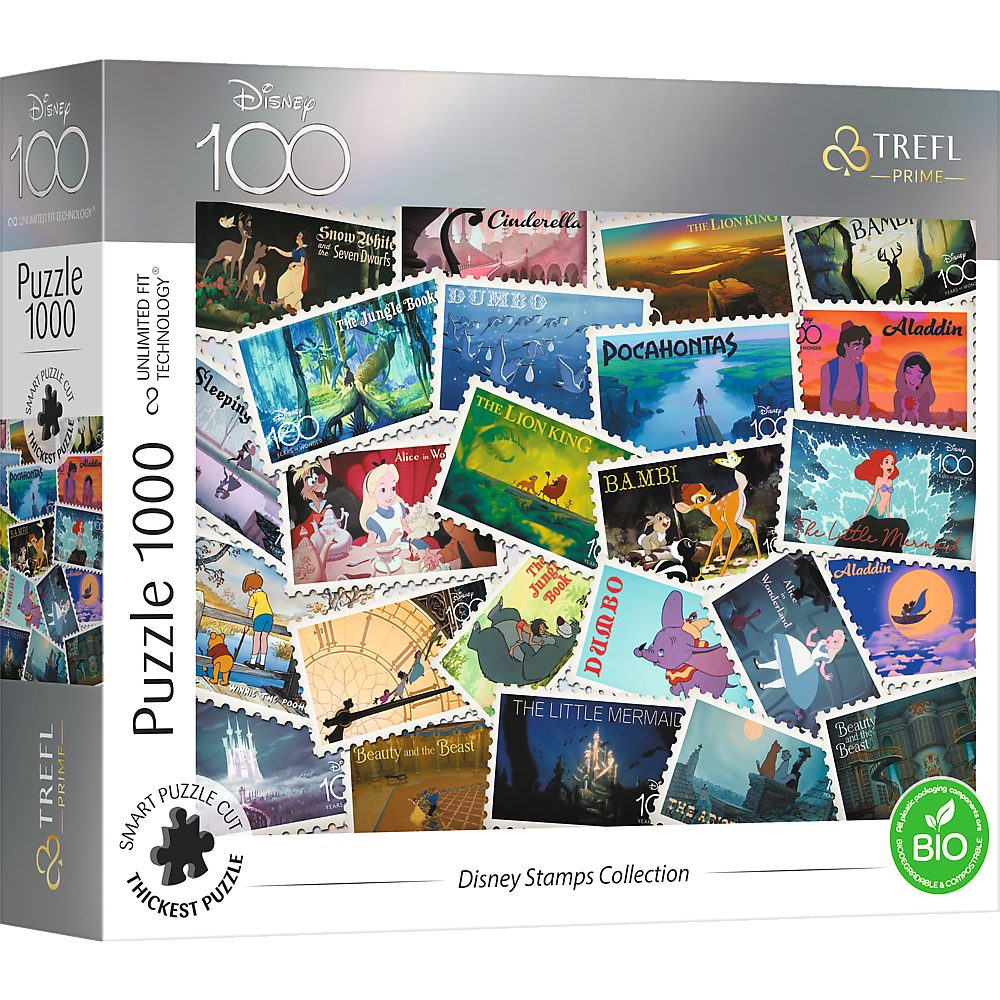 Trefl Puzzle Trefl 10760 Disney 100 Jahre Briefmarken Sammlung, 1000 Puzzleteile, Made in Europe
