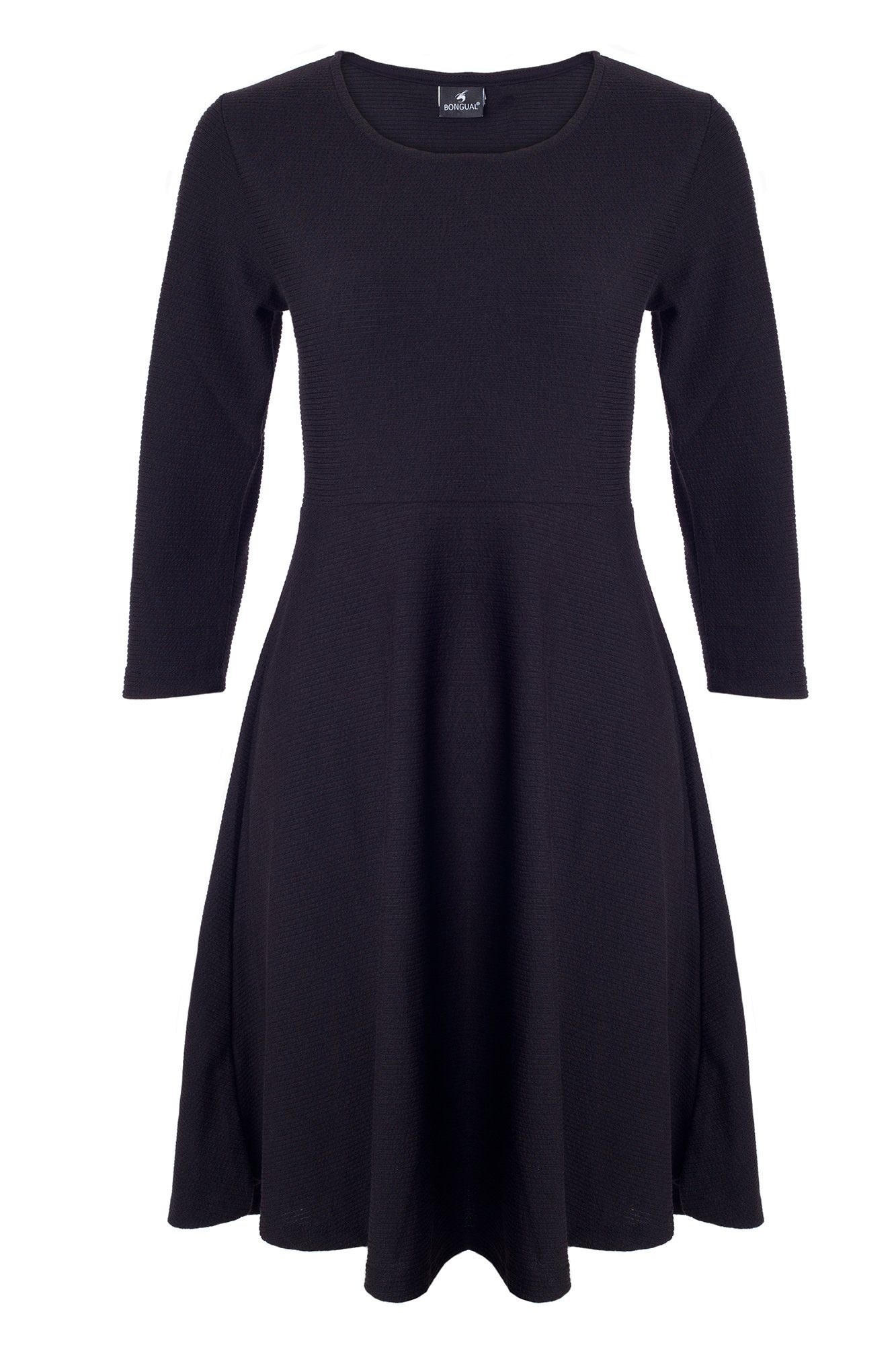 Midikleid mit Bongual A-Linien-Kleid 3/4-Ärmel elegantes Rippenstrick schwarz