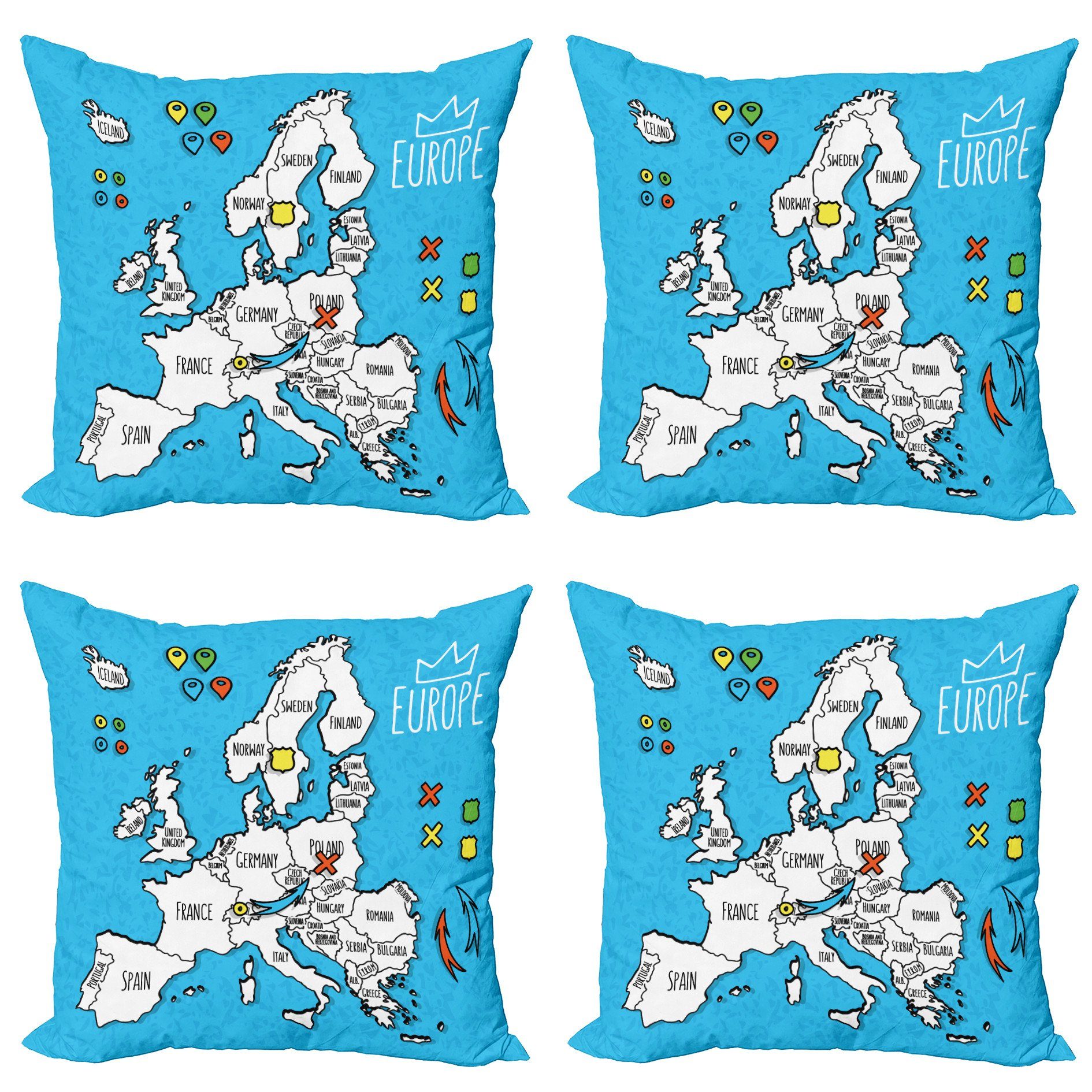 Kissenbezüge Modern Accent Doppelseitiger Digitaldruck, Abakuhaus (4 Stück), europäisch Genaue Karte von Europa