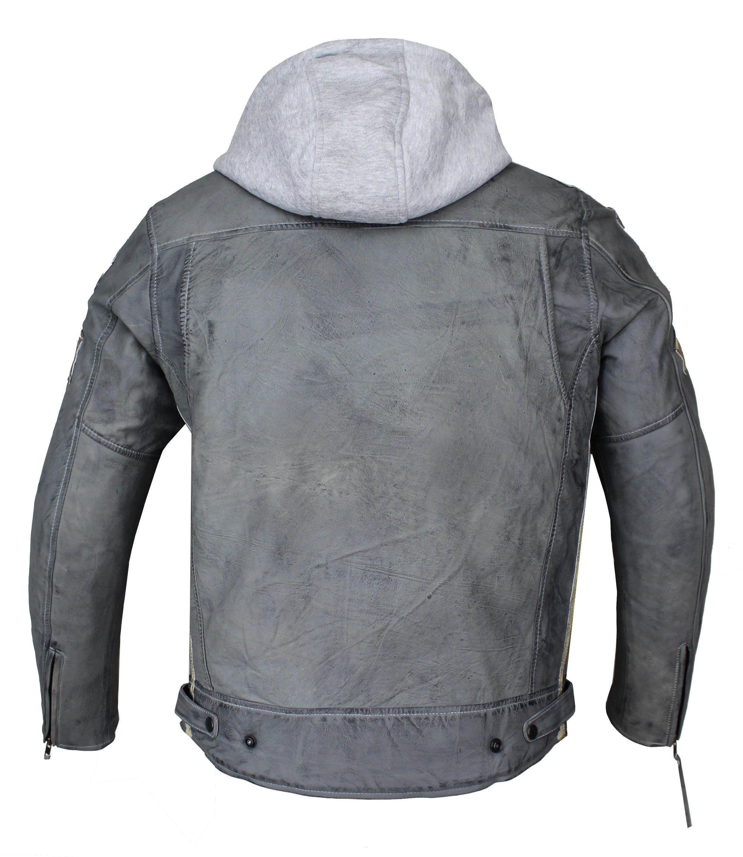 Alpha Speeds Motorradjacke Herren Leder Jacke Biker Freizeit Highway Jacke Grau (Trennbare Innenjacke + Kapuze) aus weichem Lammleder, mit herausnehmbare Protek – Bild 5 von 5