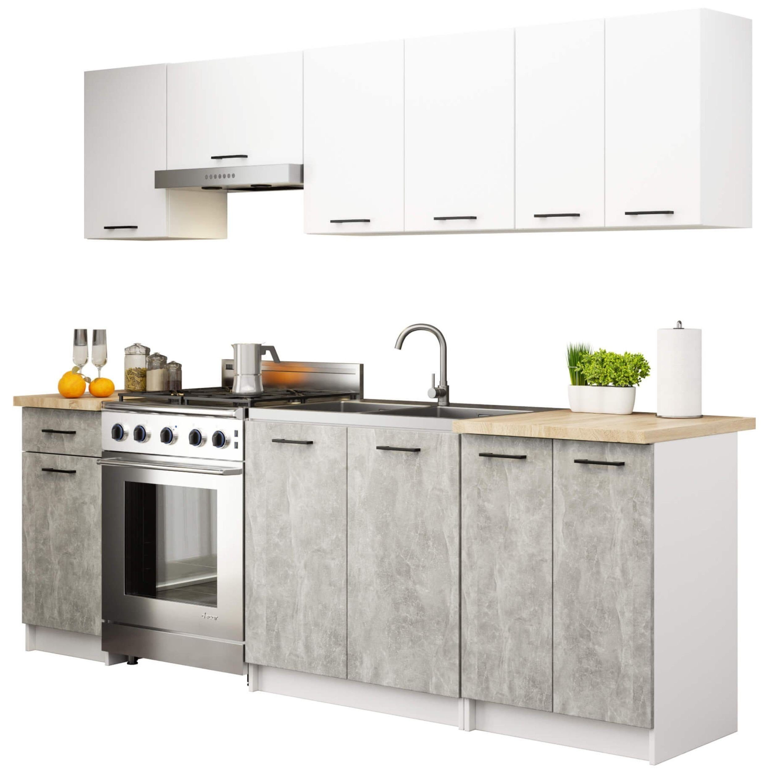Raumhirsch Furniture Küchenzeile Elegante Küchenzeile – Funktionales Küchenmöbel Set – Küchenblock, Elegante & funktionale Küchenzeile in zeitlosem Weiß