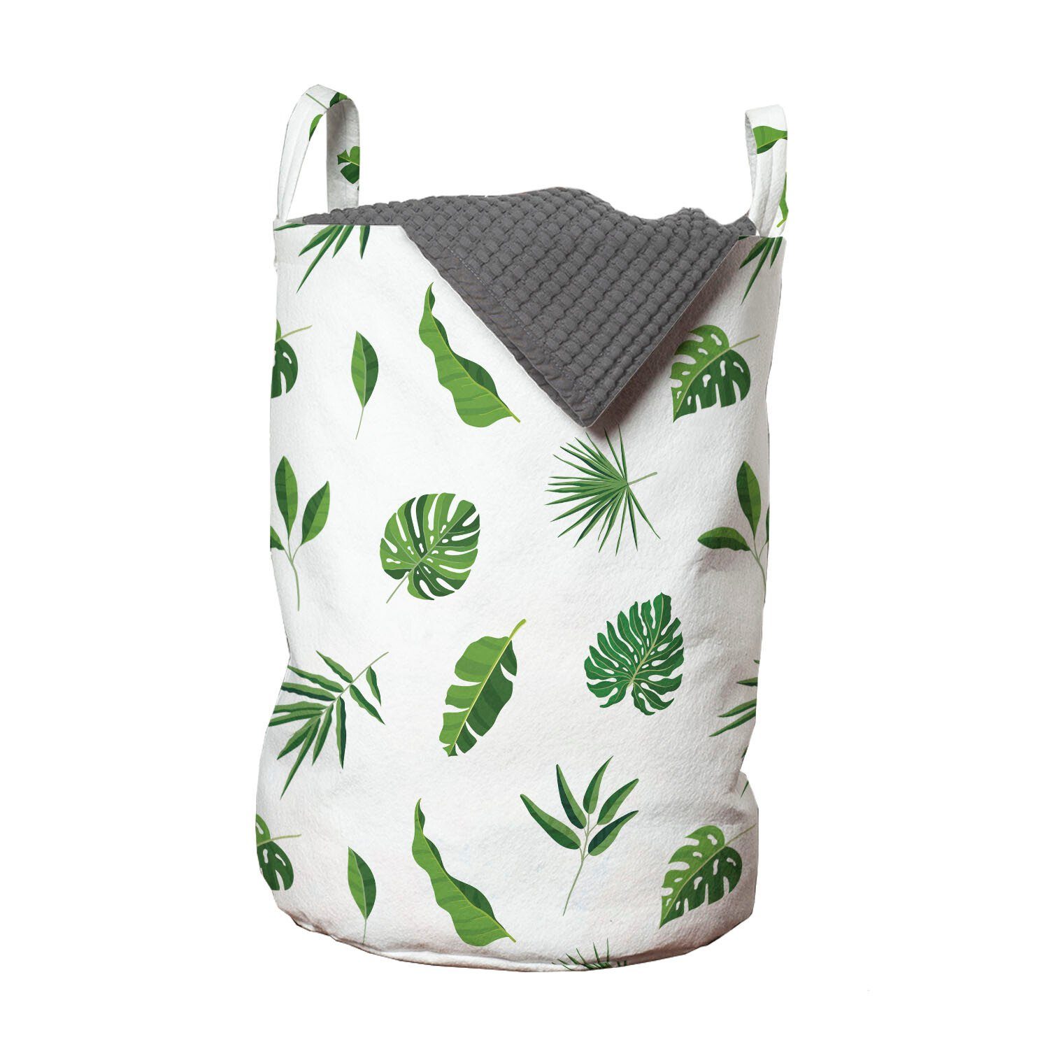 Abakuhaus Wäschesäckchen Wäschekorb mit Griffen Kordelzugverschluss für Waschsalons, Dschungel-Laub Einfache Tropic Blätter