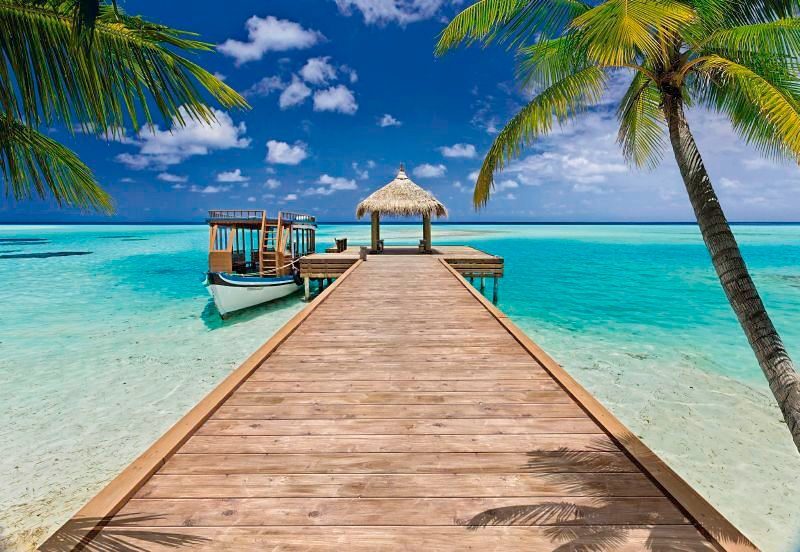 Komar Fototapete Beach Resort - Größe 368 x 254 cm, glatt, bedruckt, Wohnzimmer, Schlafzimmer