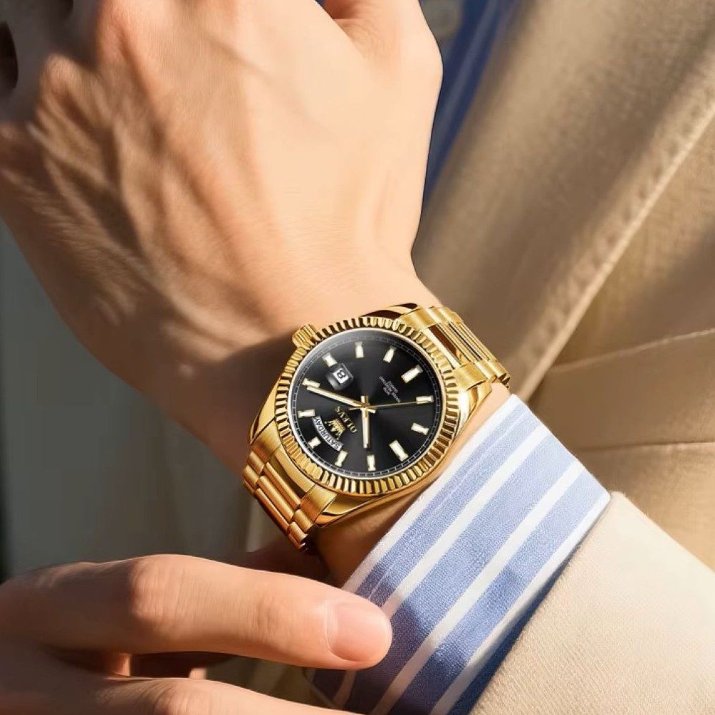 OLEVS Quarzuhr OLEVS Herrenquarzuhr Edelstahlgehäuse Gliederband Datum Wochentag 40mm