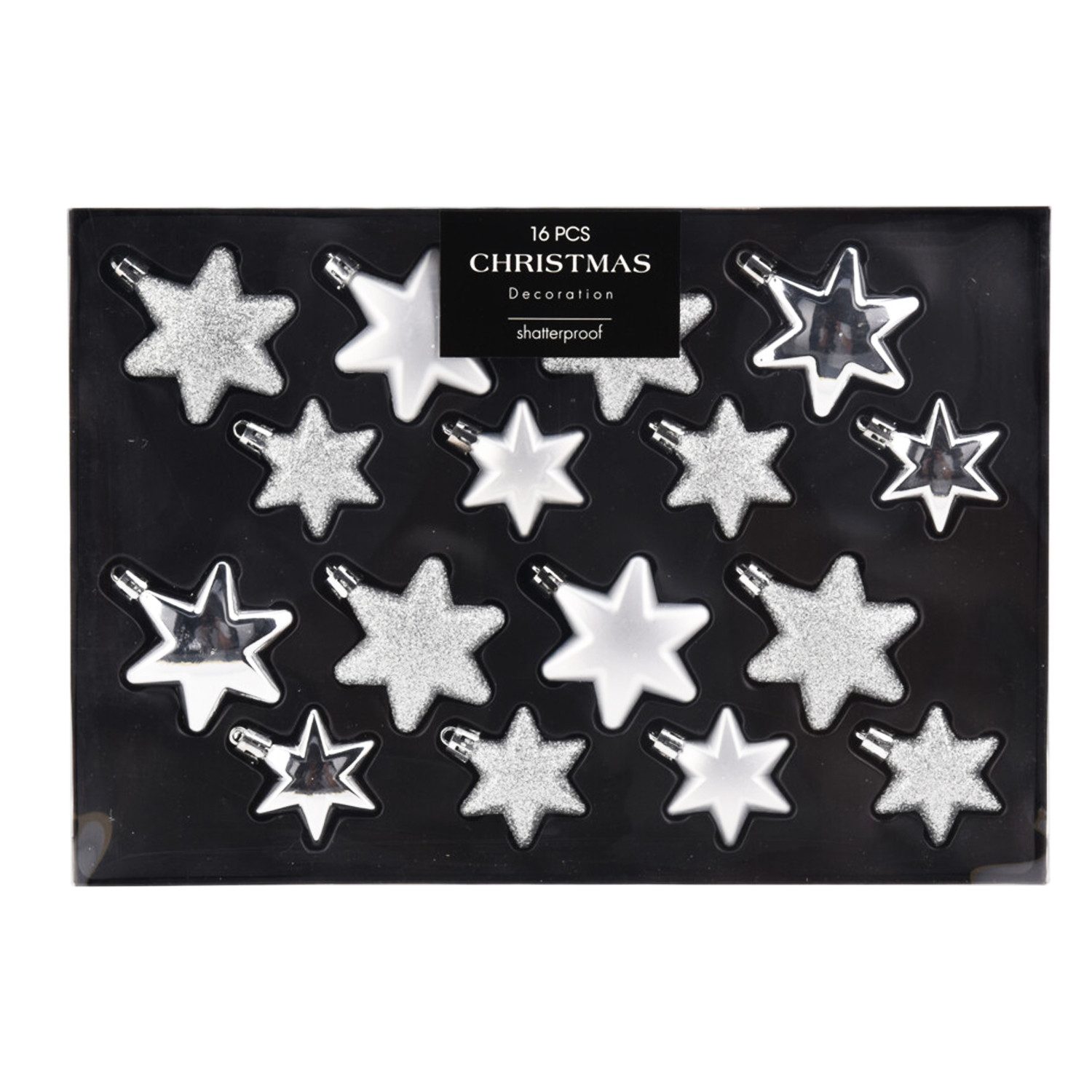 Mojawo Weihnachtsbaumklammer 16tlg Weihnachtskugel Christbaumkugeln Baumkugel Set Sterne Silber