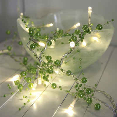 STAR TRADING LED-Lichterkette LED Deko Lichterkette Perlen 20 warmweiße LED 1,1m Batterie Timer grün, 20-flammig