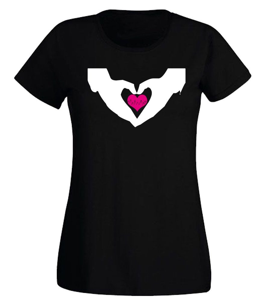 G-graphics Print-Shirt Hände mit Herz Slim-fit Damen T-Shirt mit Frontprint zum Valentinstag