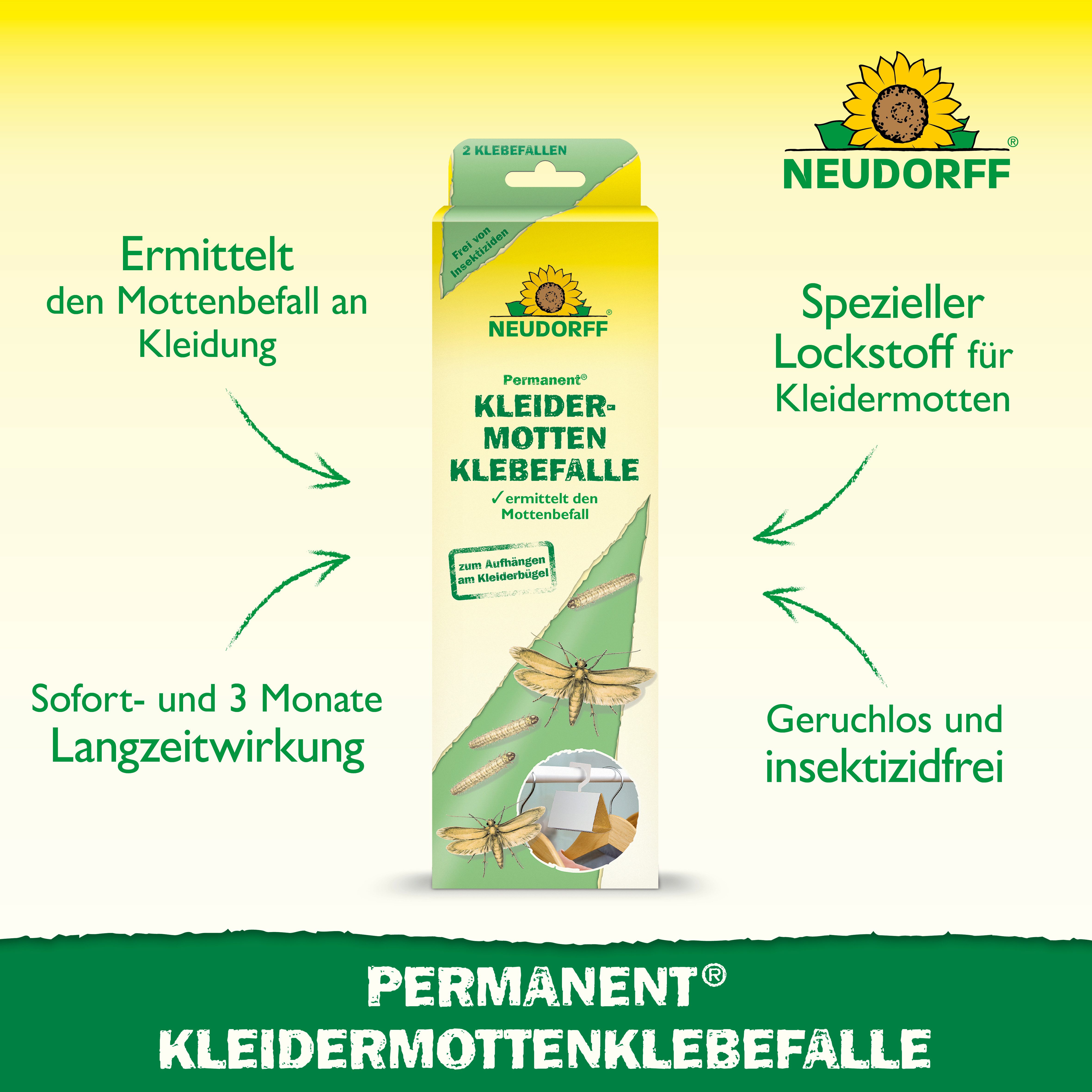 Neudorff Klebefalle Permanent KleidermottenKlebefalle 2 St., Pheromon-Klebefalle zur Kontrolle von Kleidermotten auf bis zu 30 m² – Bild 2 von 5