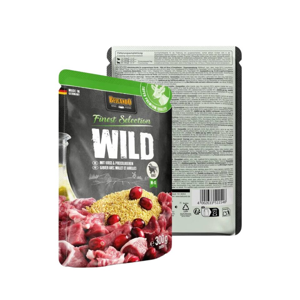Belcando Wild mit Hirse & Preiselbeeren - Premium Nassfutter in Frischebeuteln 6x300g, Nassfutter für: Hunde