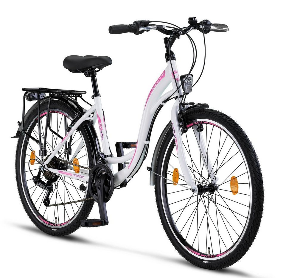 Licorne Bike Cityrad »Licorne Bike Stella Premium City Bike in 24, 26 und 28 Zoll – Fahrrad für Mädchen, Jungen, Herren und Damen – Shimano 21…