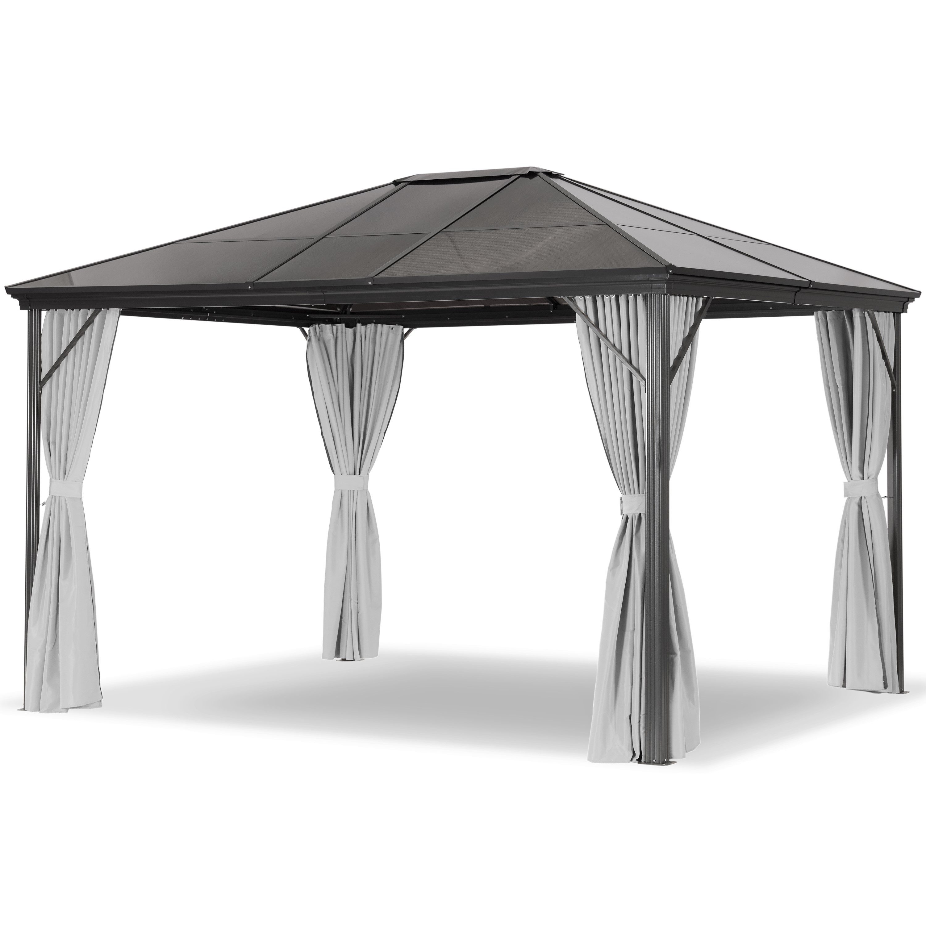 Leco Pavillon Überdachung Stegplatten-Pavillon PROFI-Pavillon 3,65x3 m - sehr stabil, mit 4 Seitenteilen, 365 x 300 x 270 cm